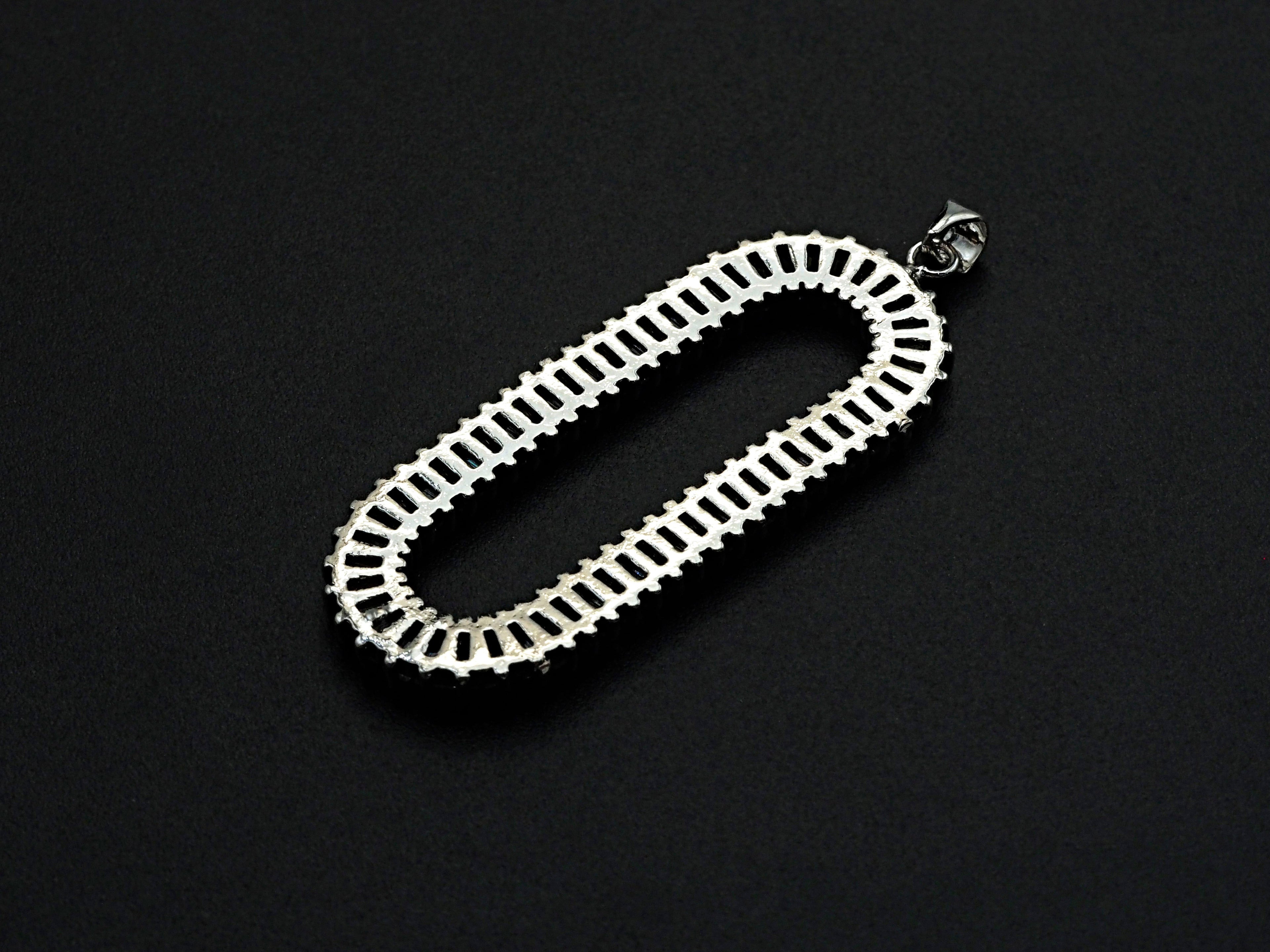 LARGE CZ Micro Pave Oval Clip Shape Pendant, Cubic Zirconia Frame Pendant, Silver/Gold Tone, 20x52mm, Sku#FH83