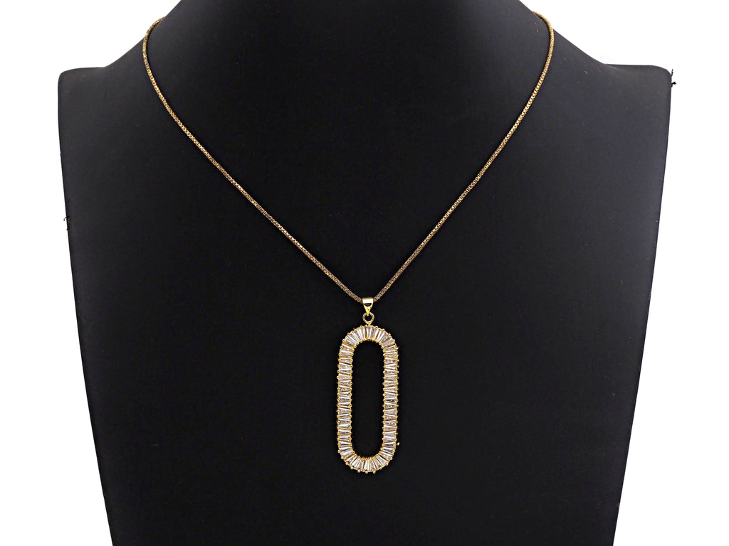LARGE CZ Micro Pave Oval Clip Shape Pendant, Cubic Zirconia Frame Pendant, Silver/Gold Tone, 20x52mm, Sku#FH83