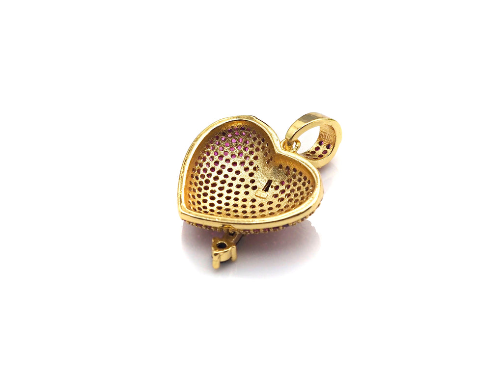 Fuchsia CZ Micro Pave Cupid's Arrow Heart  Pendant, Cubic Zirconia Heart Pendant, Gold Tone pendant, 19mm, sku#F1122