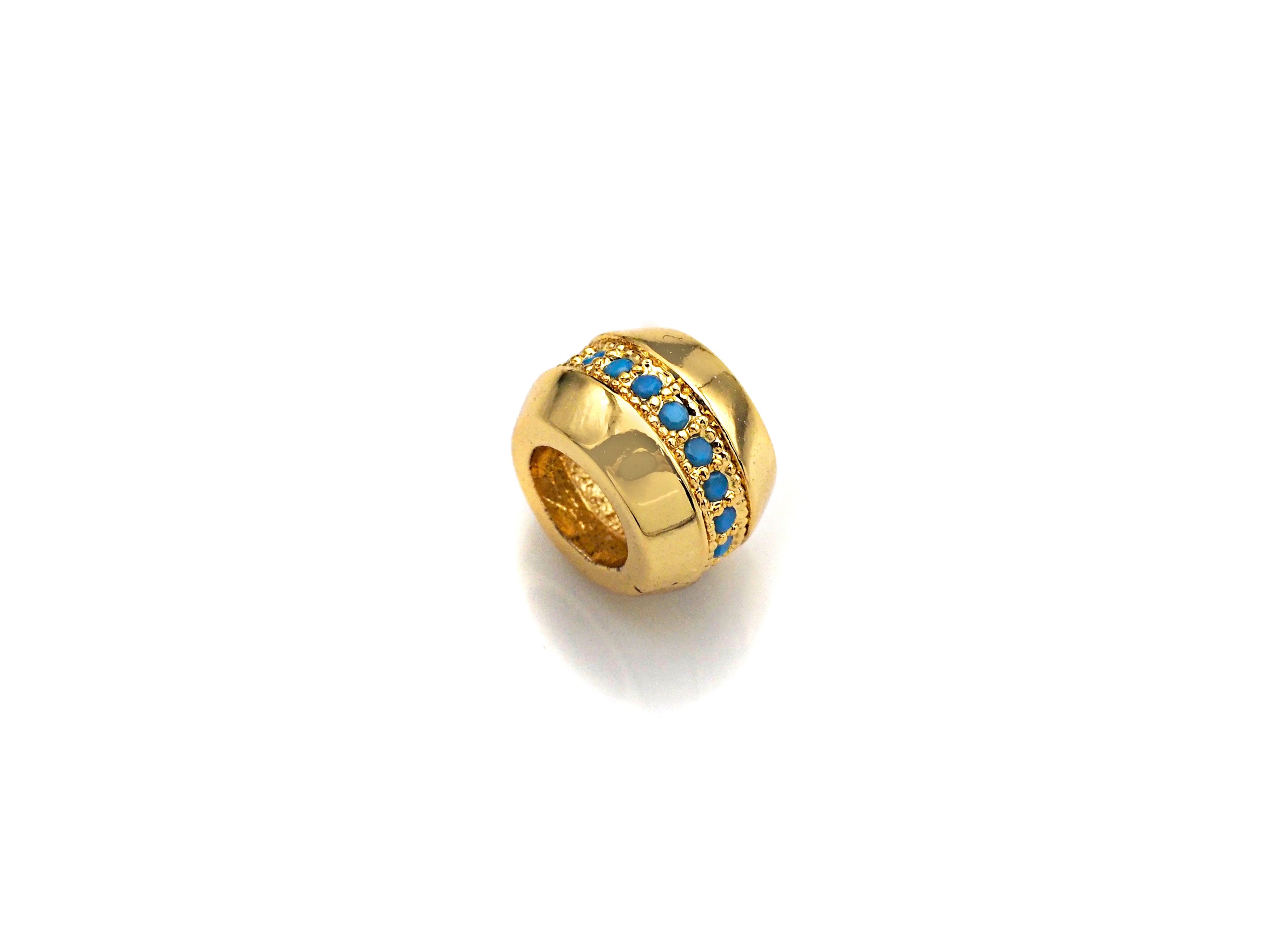 Turquoise large Hole beads, Cubic Zirconia Spacer Beads, European Large hole Bead, 6x8mm, sku#Z881