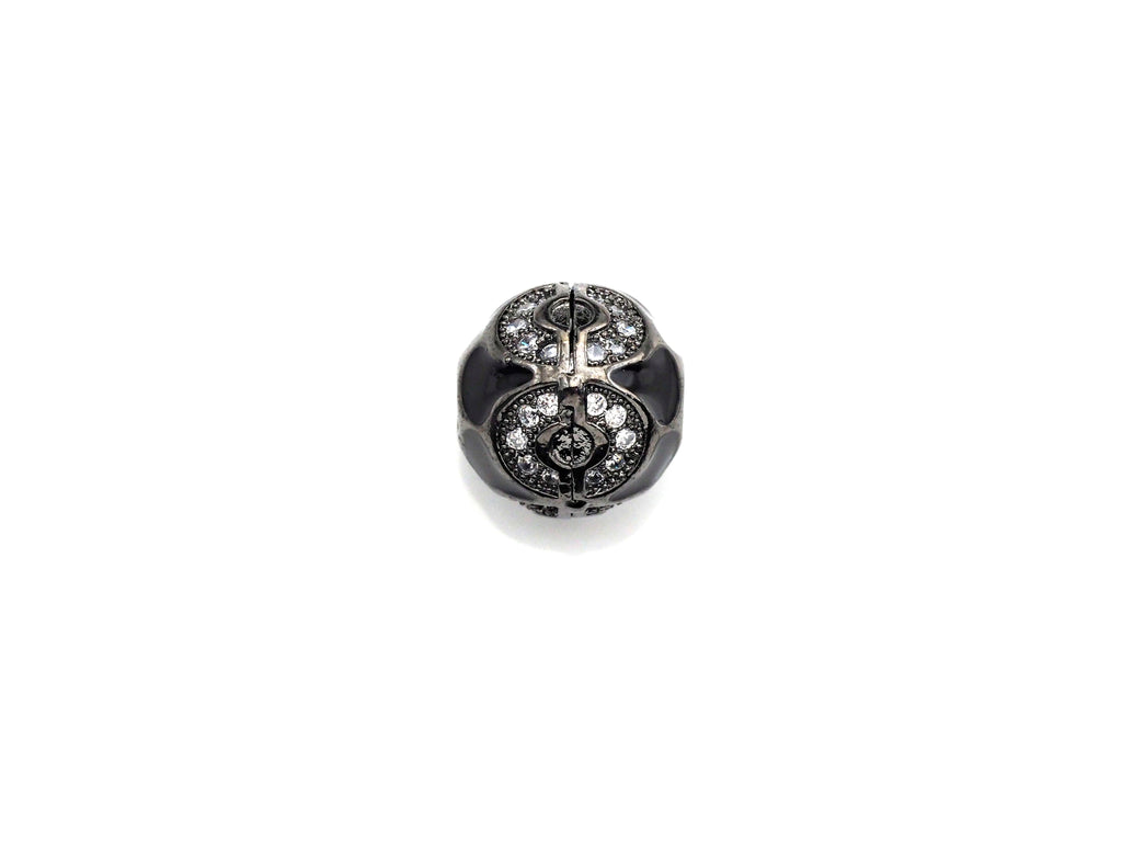 CZ Pave Round Spacer beads,  Enamel Black Dots Round Pave Ball, 11mm Cubic Zirconia Spacer Beads, sku#Z926
