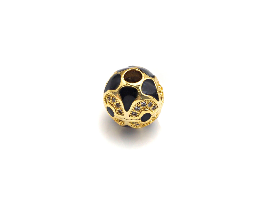 CZ Pave Round Spacer beads,  Enamel Black Dots Round Pave Ball, 11mm Cubic Zirconia Spacer Beads, sku#Z926