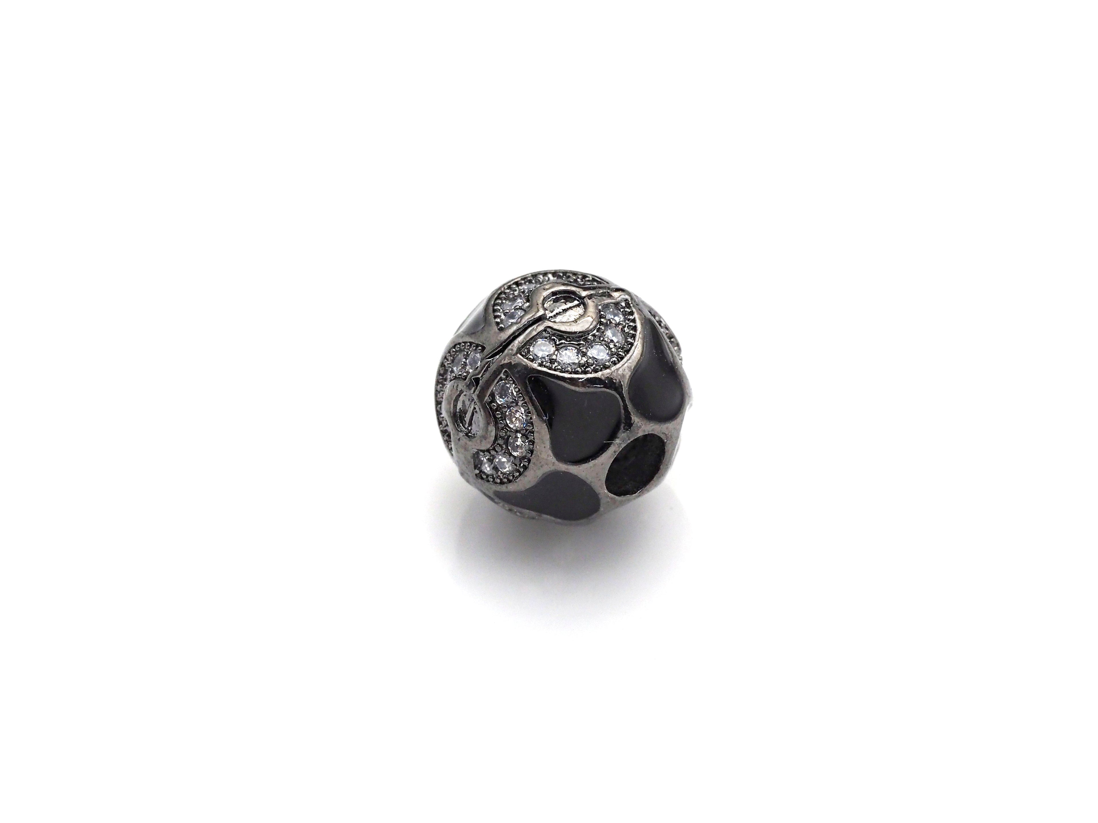 CZ Pave Round Spacer beads,  Enamel Black Dots Round Pave Ball, 11mm Cubic Zirconia Spacer Beads, sku#Z926