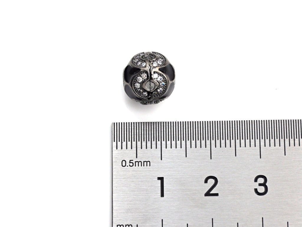 CZ Pave Round Spacer beads,  Enamel Black Dots Round Pave Ball, 11mm Cubic Zirconia Spacer Beads, sku#Z926