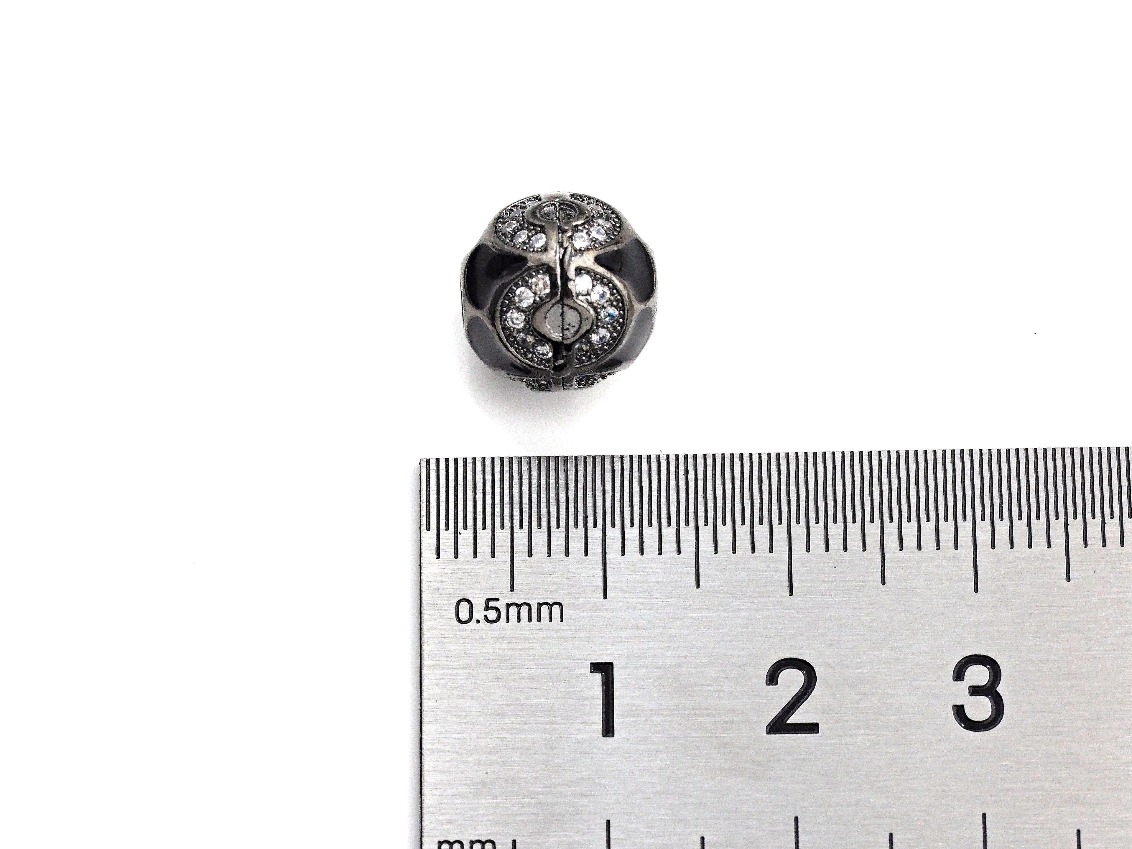 CZ Pave Round Spacer beads,  Enamel Black Dots Round Pave Ball, 11mm Cubic Zirconia Spacer Beads, sku#Z926