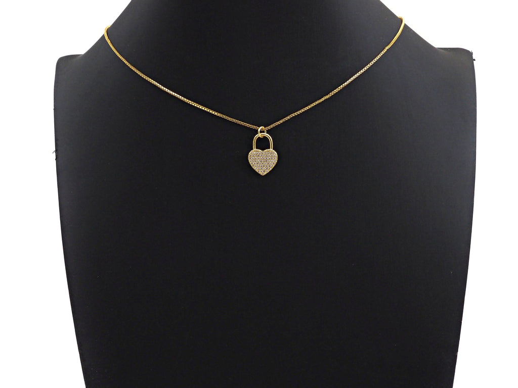 CZ Micro Pave Heart Lock Pendant, Cubic Zirconia Heart Pendant, Gold/Rose Gold/Black Tone pendant, 13x18mm, sku#F1124