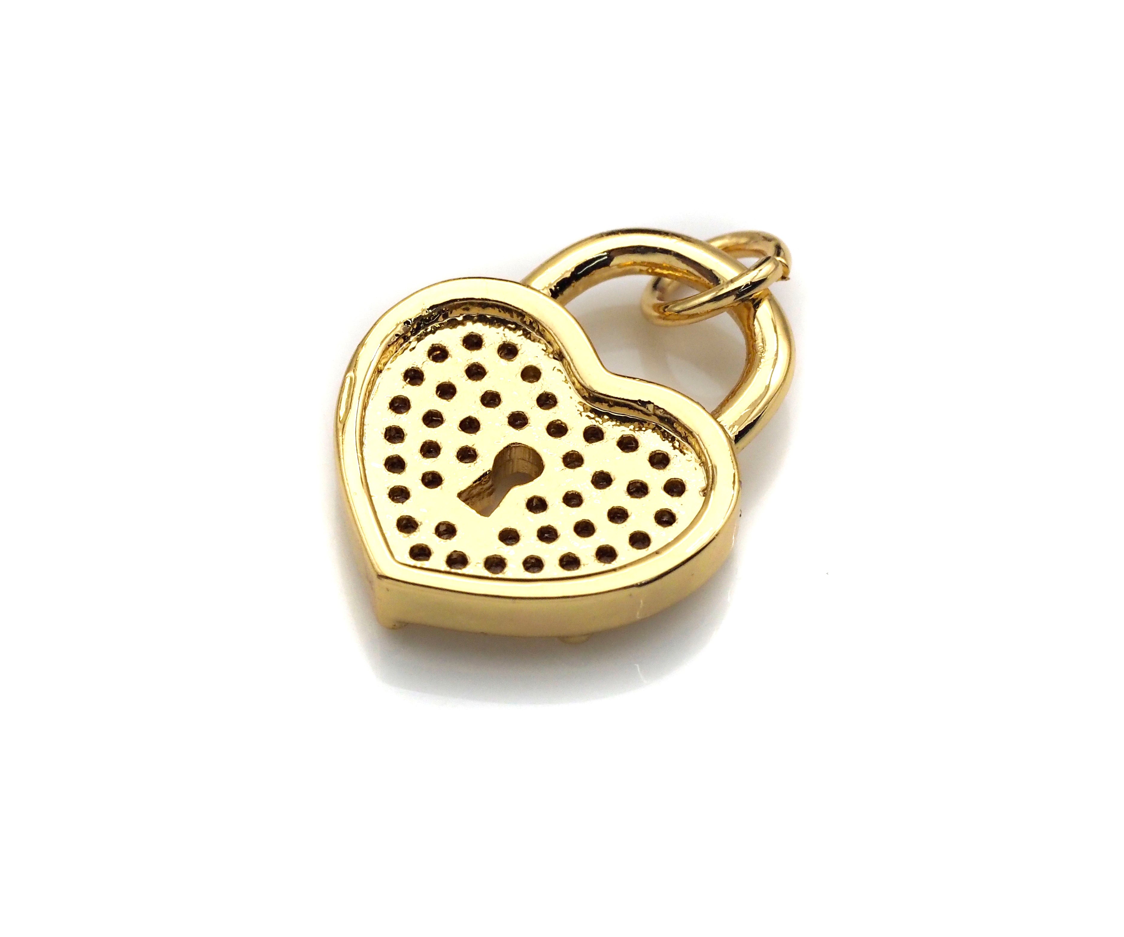 CZ Micro Pave Hollow Out Heart Shape Lock Pendant, Lock Pave Charm, Sku#F1184C