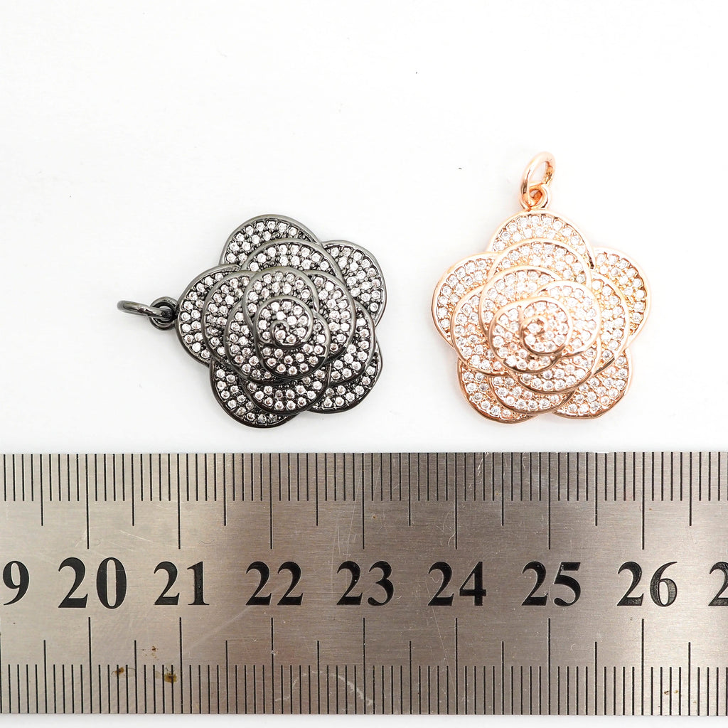 CZ Micro Pave Flower Pendant/Charm,Cubic Zirconia Paved Charm, Necklace Bracelet Charm Pendant, 23x25mm,sku#F493