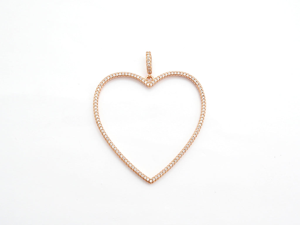 CZ Micro Pave Large Hollow out Open Heart Pendant, Cubic Zirconia Pave Pendant, Fashion Jewelry Findings, 43x43mm, sku#F543