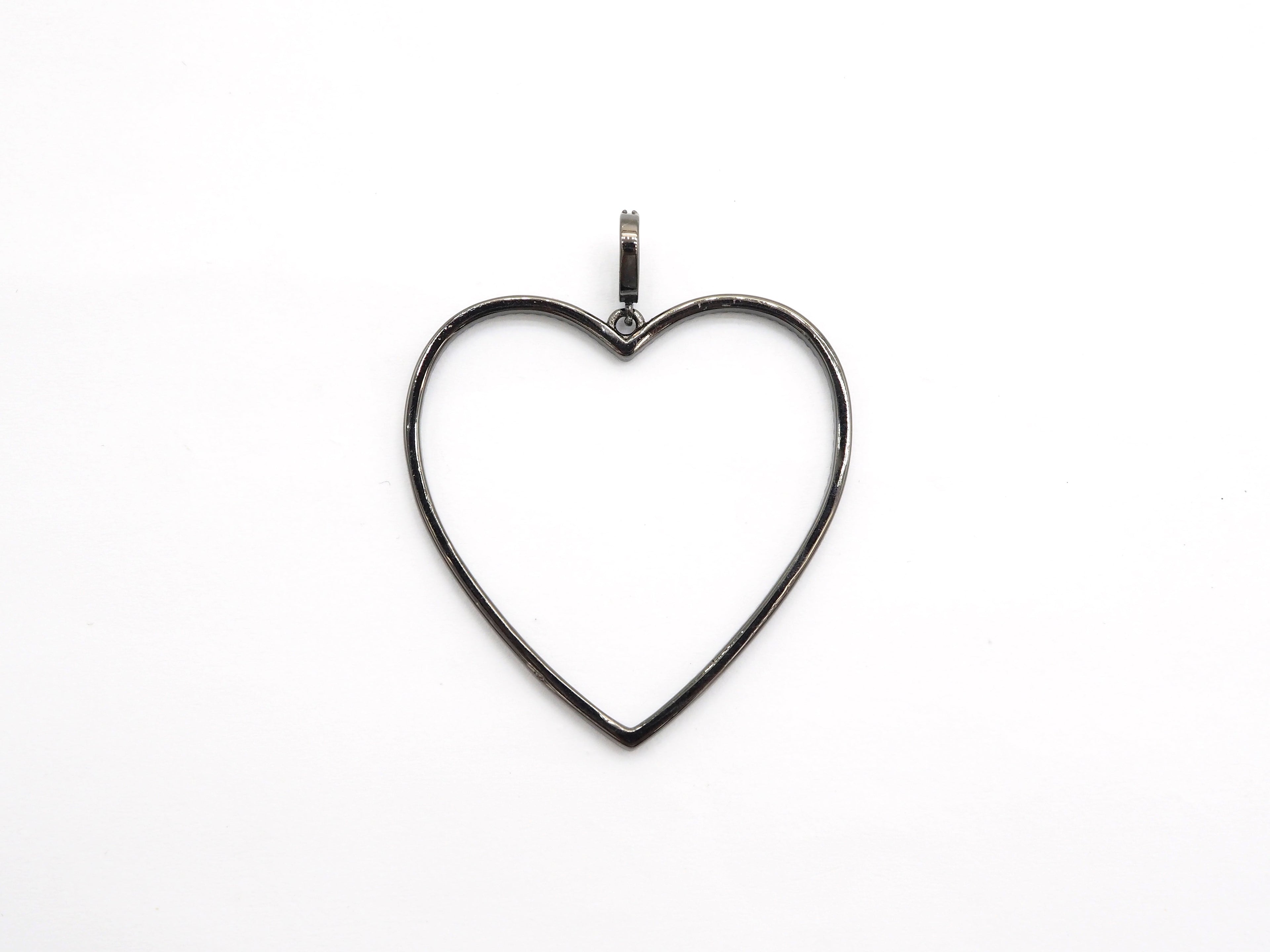CZ Micro Pave Large Hollow out Open Heart Pendant, Cubic Zirconia Pave Pendant, Fashion Jewelry Findings, 43x43mm, sku#F543