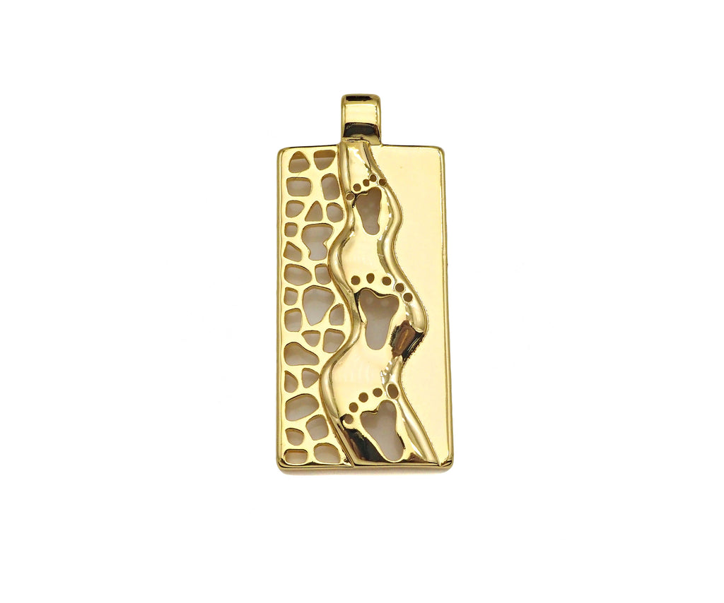 Hollow Out Foot On Rectangle Shape Pendant, 18K Gold Charm, Necklace Bracelet Charm Pendant,16x37mm,Sku#FH169