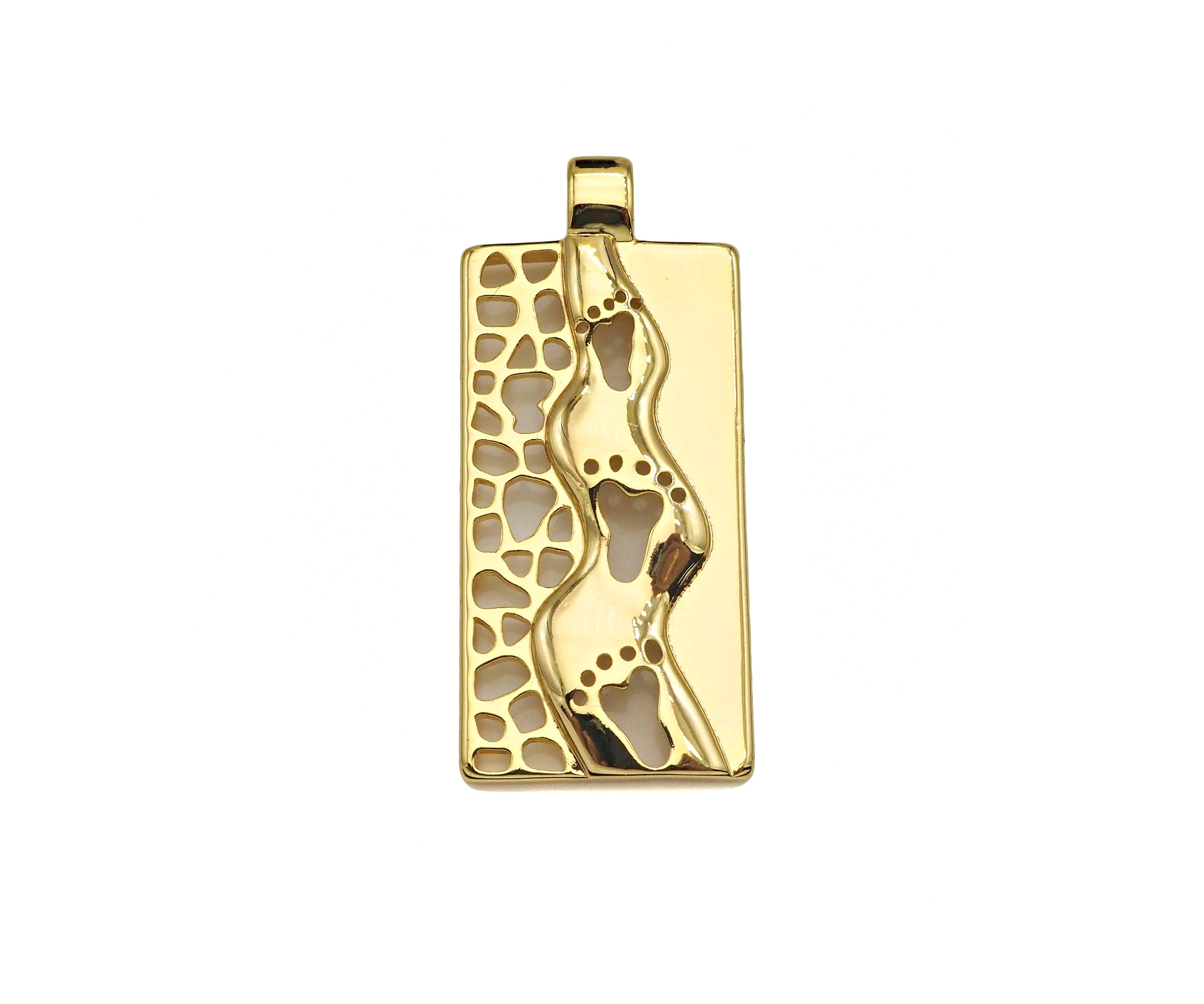 Hollow Out Foot On Rectangle Shape Pendant, 18K Gold Charm, Necklace Bracelet Charm Pendant,16x37mm,Sku#FH169
