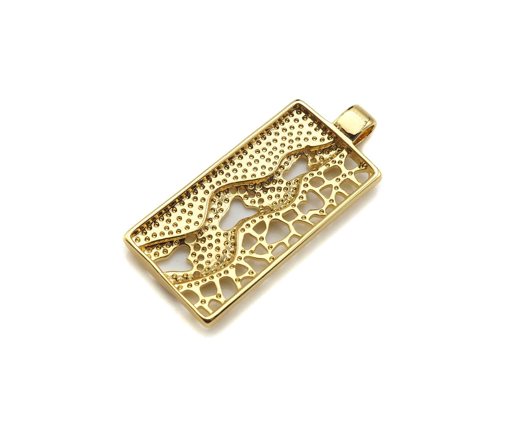 Hollow Out Foot On Rectangle Shape Pendant, 18K Gold Charm, Necklace Bracelet Charm Pendant,16x37mm,Sku#FH169