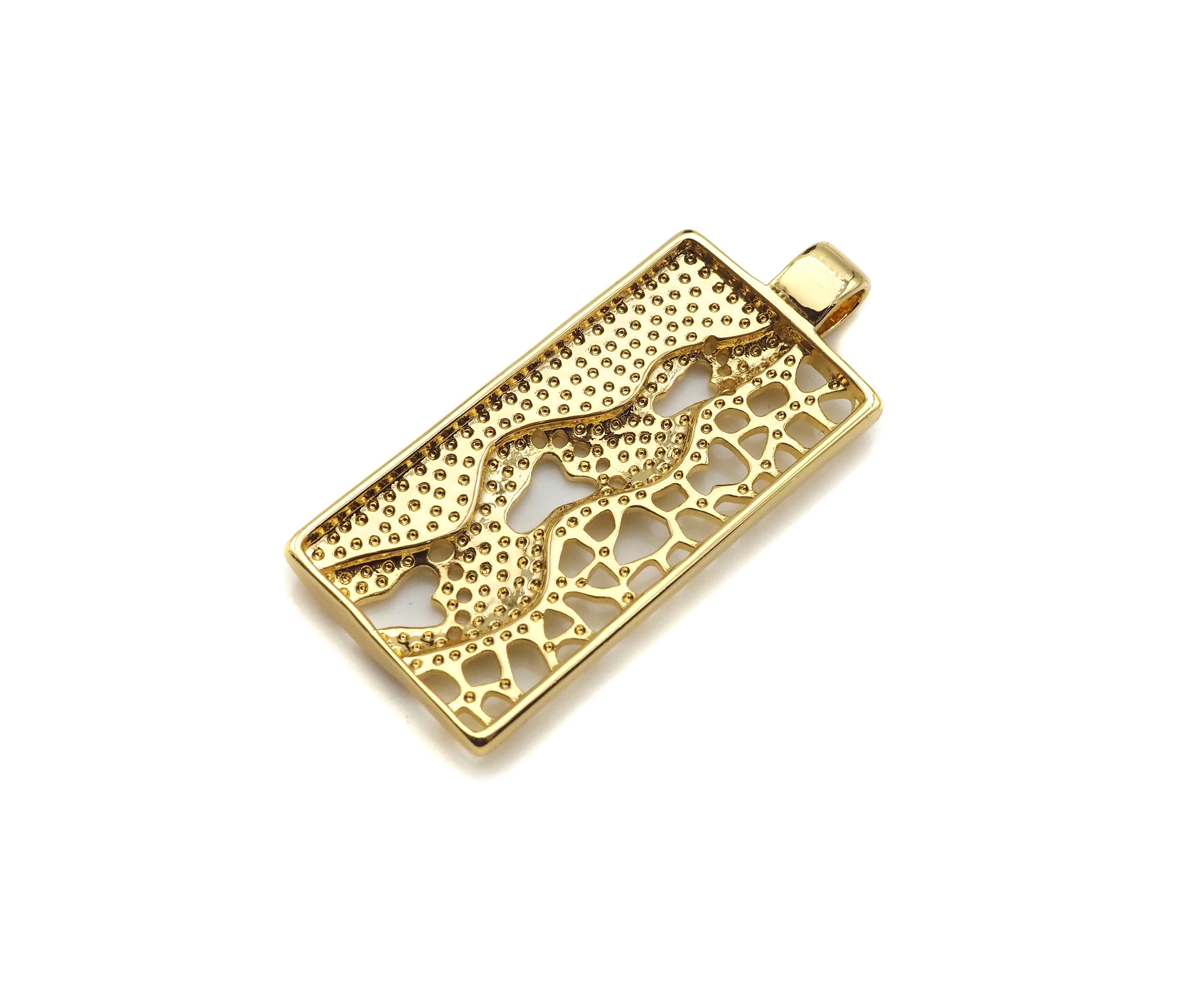 Hollow Out Foot On Rectangle Shape Pendant, 18K Gold Charm, Necklace Bracelet Charm Pendant,16x37mm,Sku#FH169