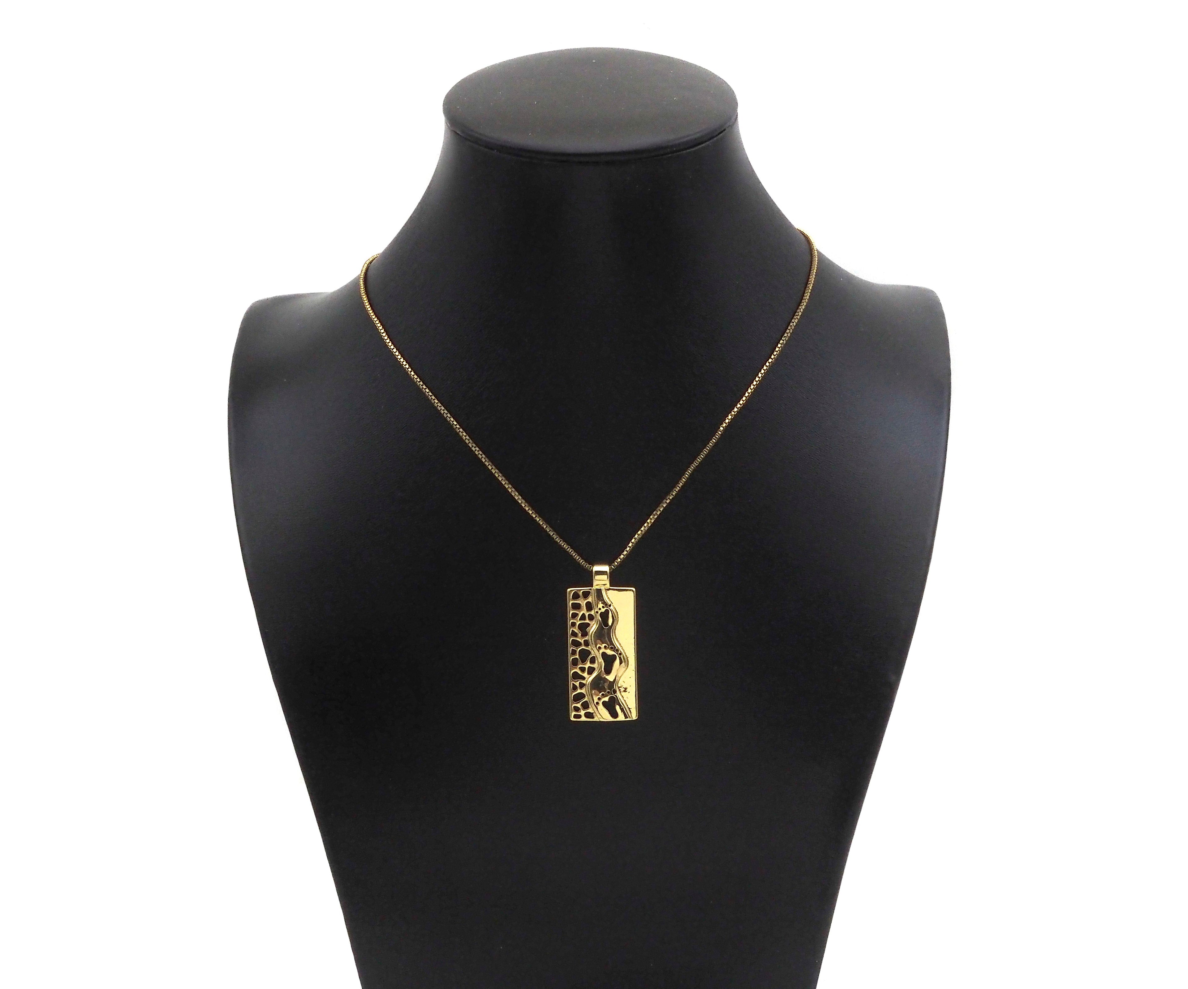 Hollow Out Foot On Rectangle Shape Pendant, 18K Gold Charm, Necklace Bracelet Charm Pendant,16x37mm,Sku#FH169
