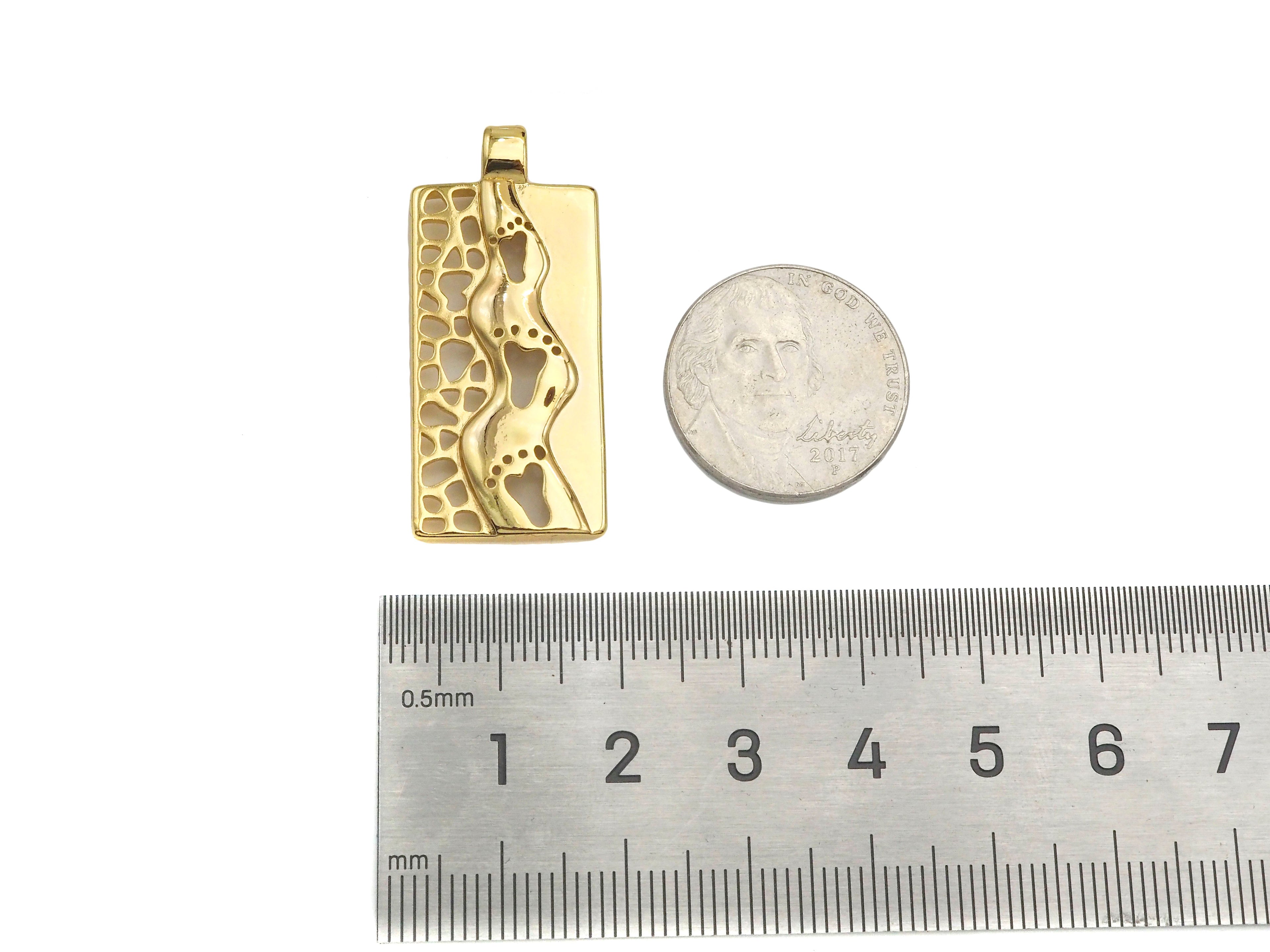 Hollow Out Foot On Rectangle Shape Pendant, 18K Gold Charm, Necklace Bracelet Charm Pendant,16x37mm,Sku#FH169