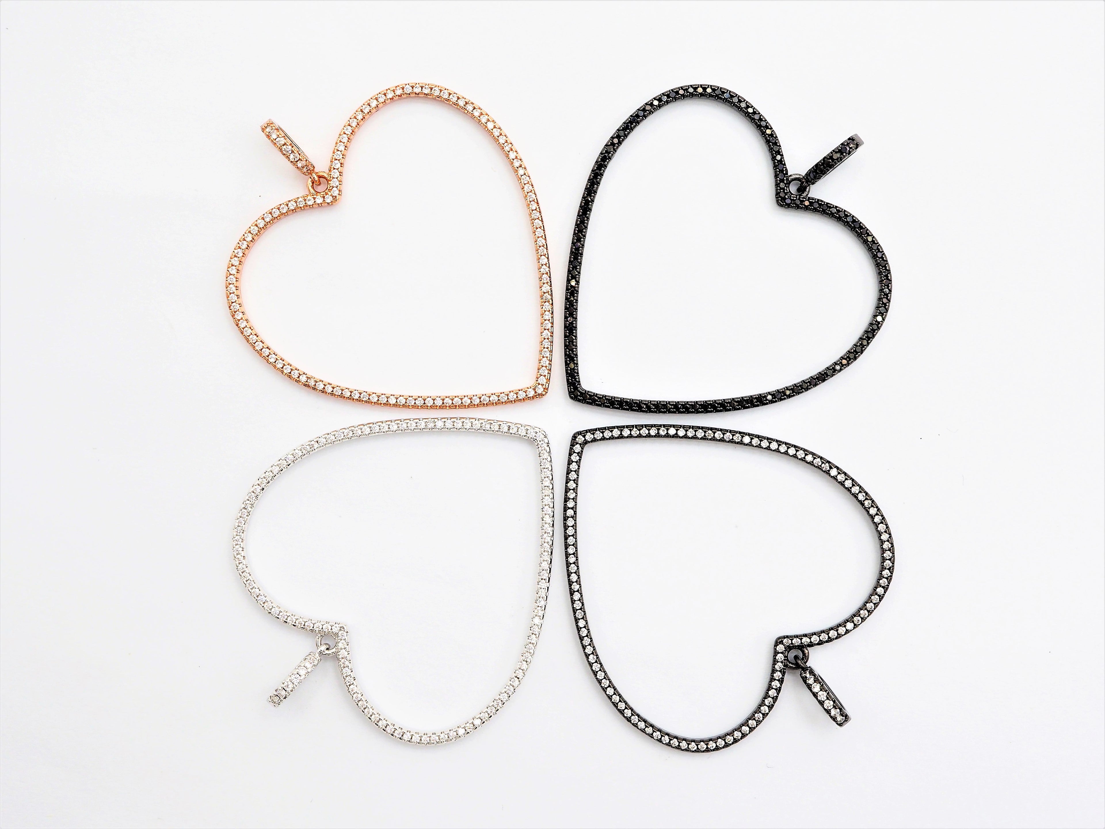 CZ Micro Pave Large Hollow out Open Heart Pendant, Cubic Zirconia Pave Pendant, Fashion Jewelry Findings, 43x43mm, sku#F543