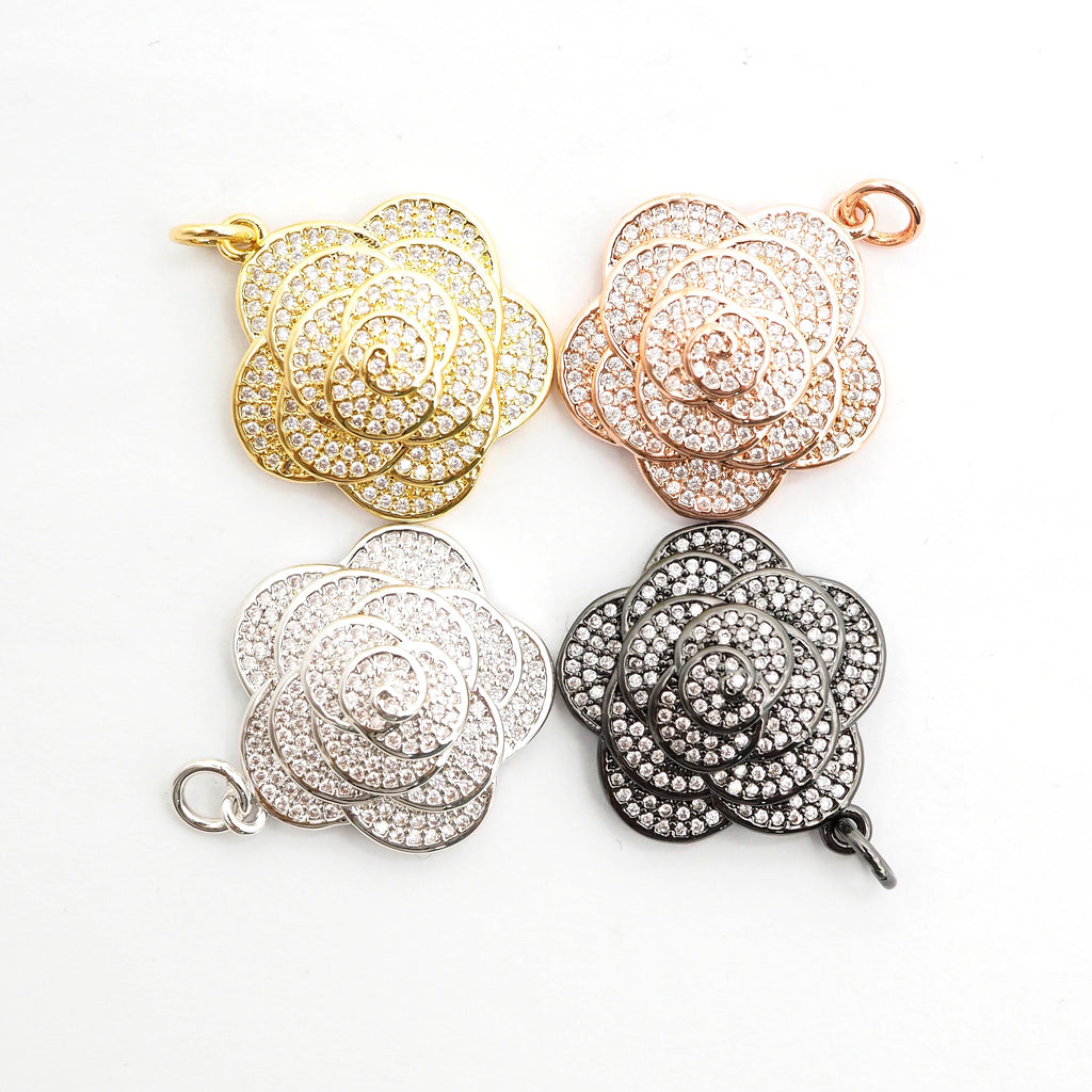 CZ Micro Pave Flower Pendant/Charm,Cubic Zirconia Paved Charm, Necklace Bracelet Charm Pendant, 23x25mm,sku#F493