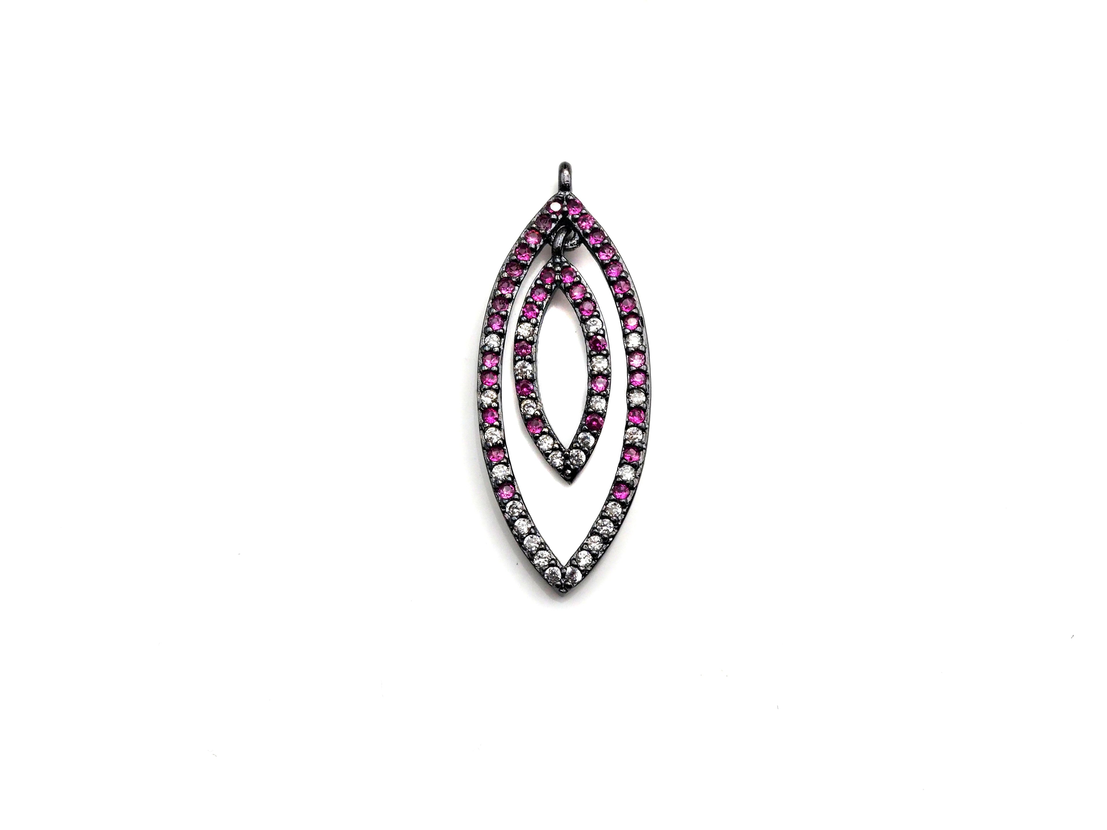 Fuchsia Clear CZ Micro Pave Oval Go-Go Pendant, CZ Pave Pendant, Fashion Jewelry Findings, 12x29mm, sku#Z838