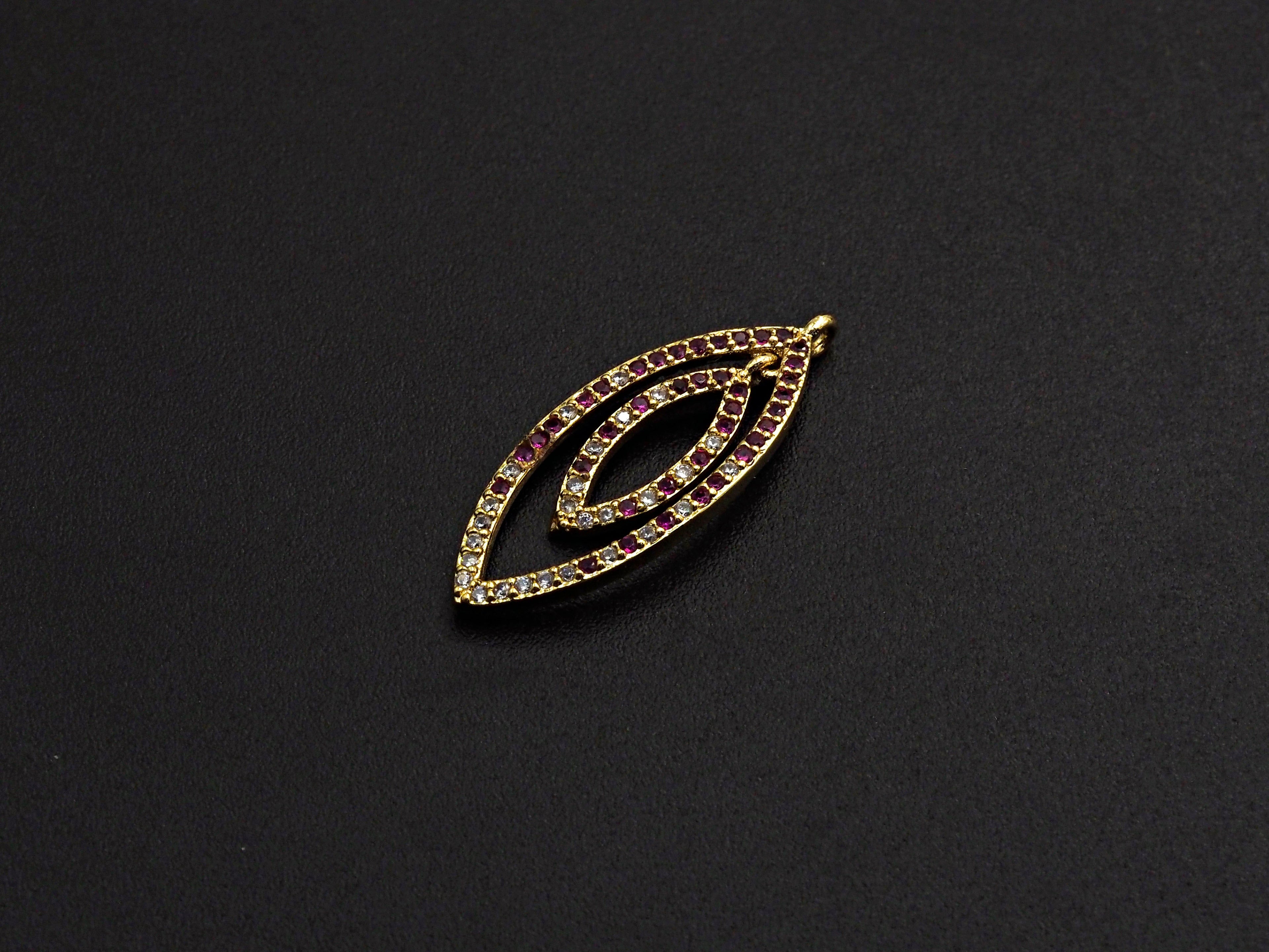 Fuchsia Clear CZ Micro Pave Oval Go-Go Pendant, CZ Pave Pendant, Fashion Jewelry Findings, 12x29mm, sku#Z838