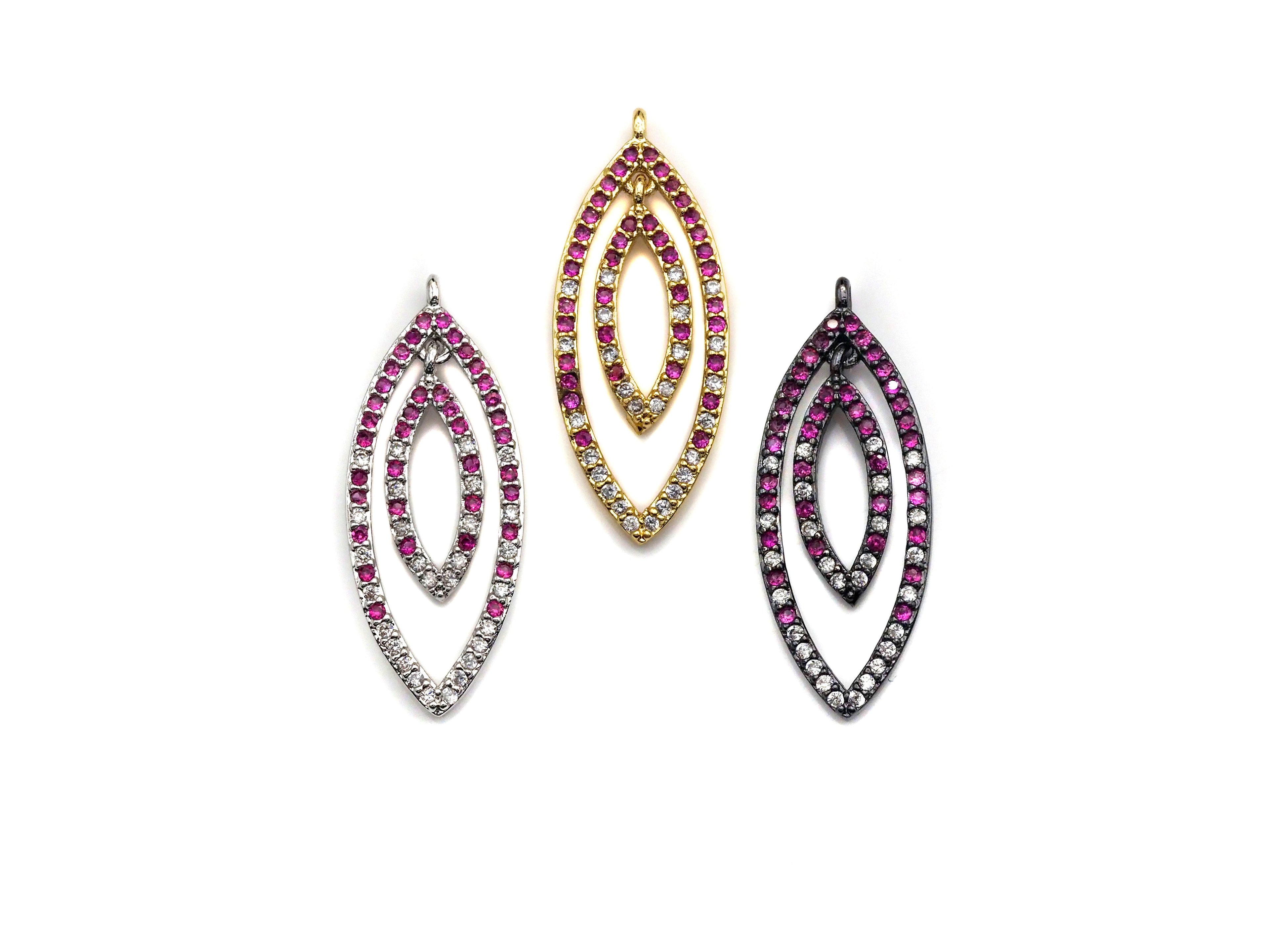 Fuchsia Clear CZ Micro Pave Oval Go-Go Pendant, CZ Pave Pendant, Fashion Jewelry Findings, 12x29mm, sku#Z838