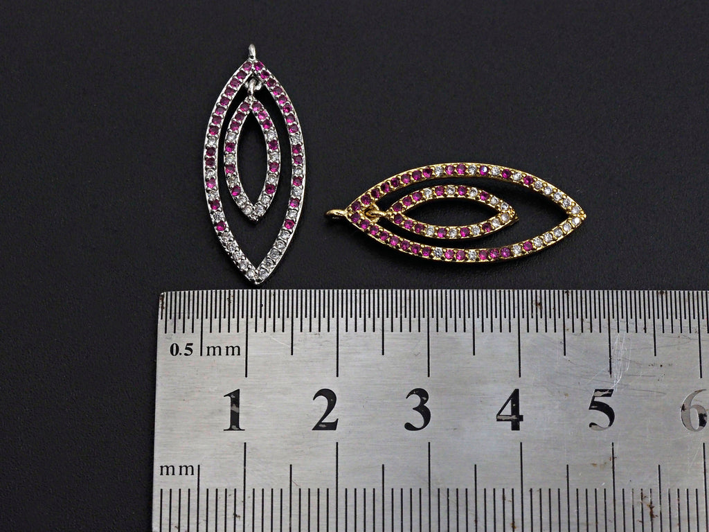 Fuchsia Clear CZ Micro Pave Oval Go-Go Pendant, CZ Pave Pendant, Fashion Jewelry Findings, 12x29mm, sku#Z838