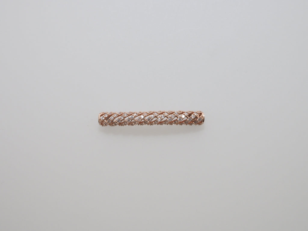 CZ Micro Pave Twill Curved Tube Beads, Tube Beads for Bracelet, CZ Pave Spacer, Gold/Rose Gold/Black/Silver Spacer Tube, 5x35mm,sku#G400C