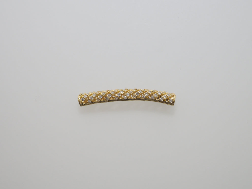 CZ Micro Pave Twill Curved Tube Beads, Tube Beads for Bracelet, CZ Pave Spacer, Gold/Rose Gold/Black/Silver Spacer Tube, 5x35mm,sku#G400C