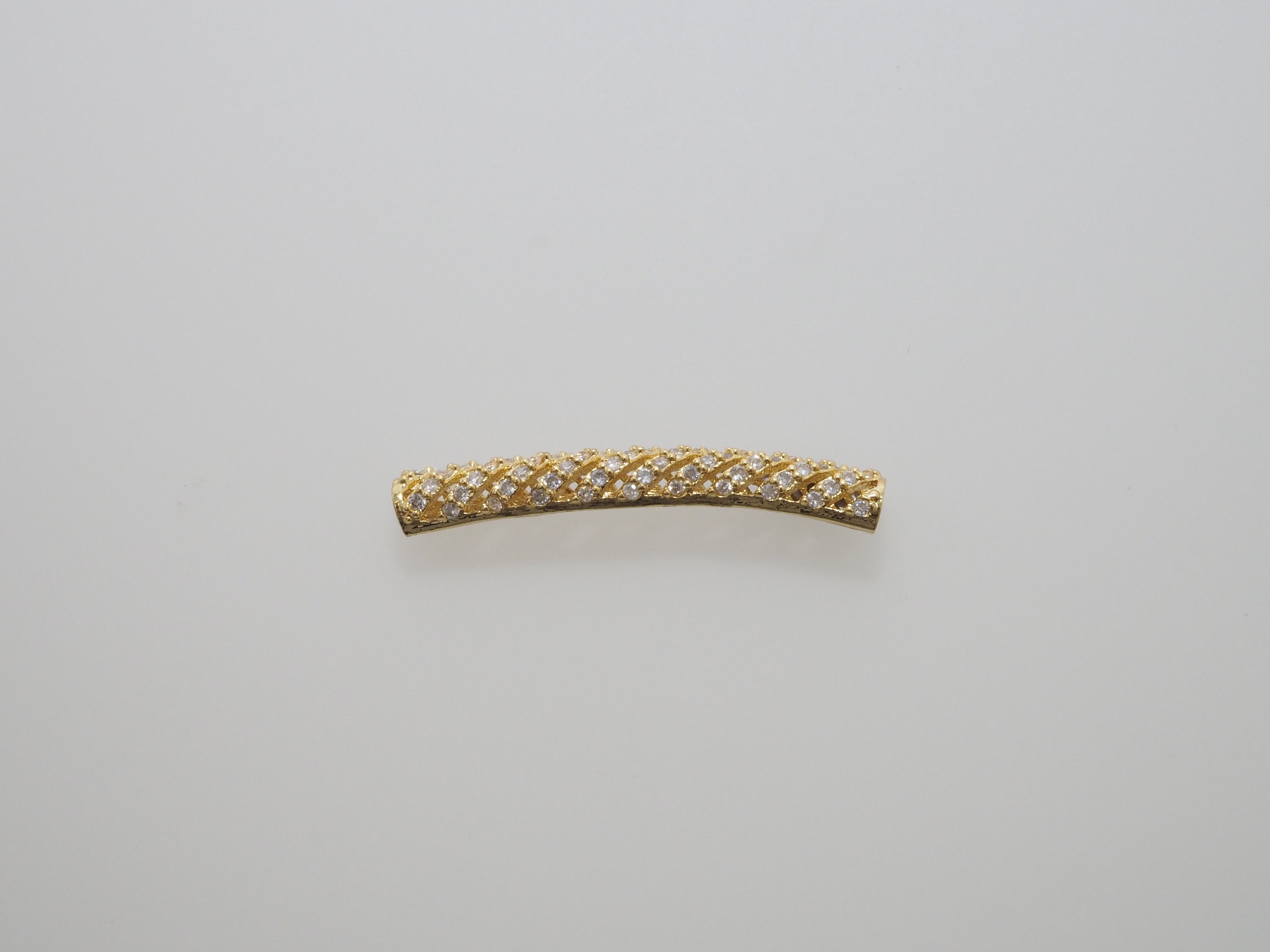 CZ Micro Pave Twill Curved Tube Beads, Tube Beads for Bracelet, CZ Pave Spacer, Gold/Rose Gold/Black/Silver Spacer Tube, 5x35mm,sku#G400C