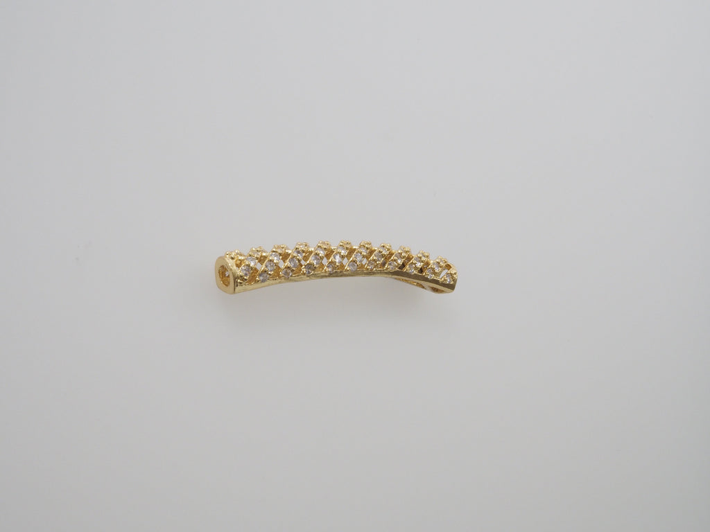 CZ Micro Pave Twill Curved Tube Beads, Tube Beads for Bracelet, CZ Pave Spacer, Gold/Rose Gold/Black/Silver Spacer Tube, 5x35mm,sku#G400C