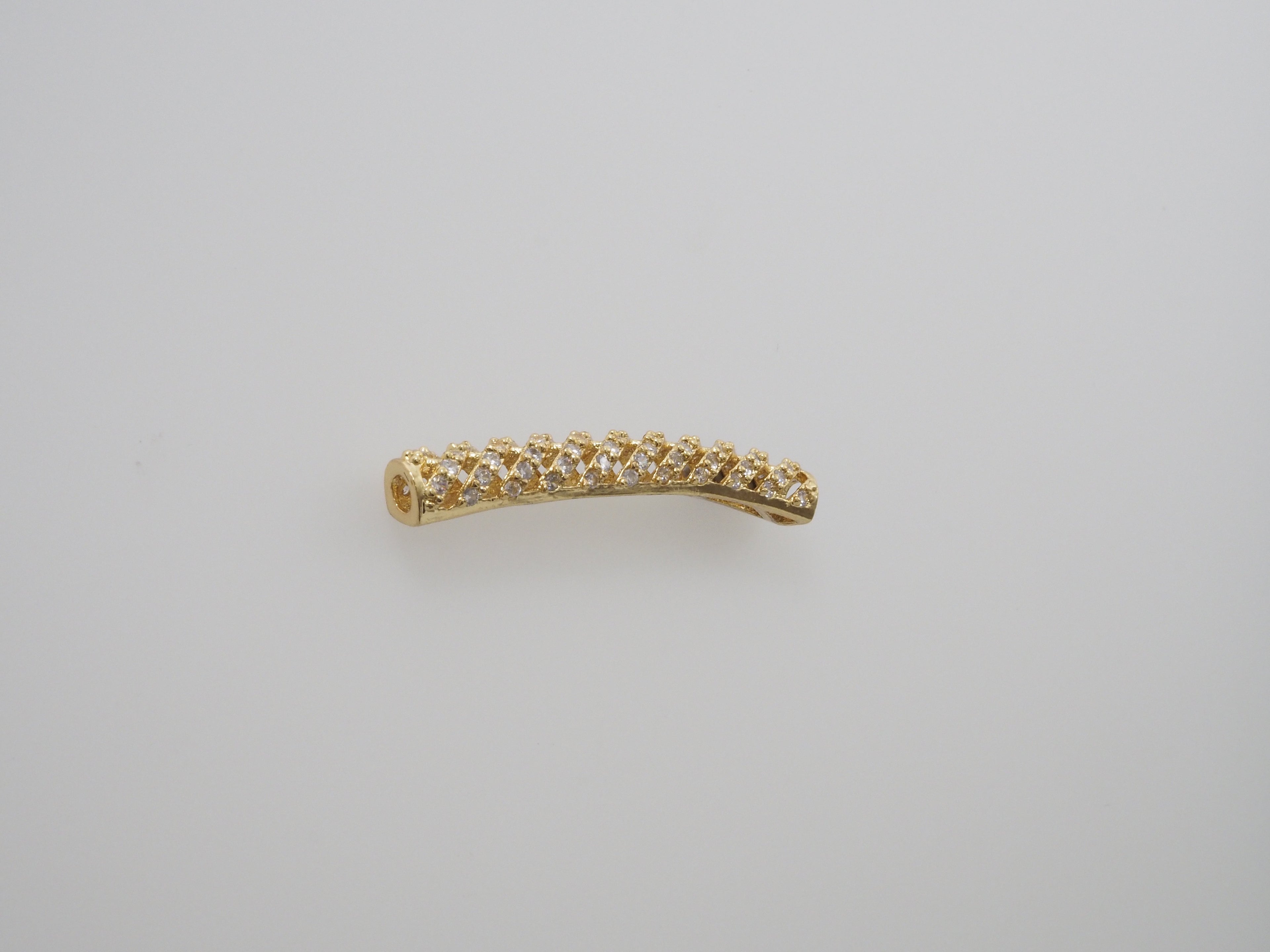 CZ Micro Pave Twill Curved Tube Beads, Tube Beads for Bracelet, CZ Pave Spacer, Gold/Rose Gold/Black/Silver Spacer Tube, 5x35mm,sku#G400C