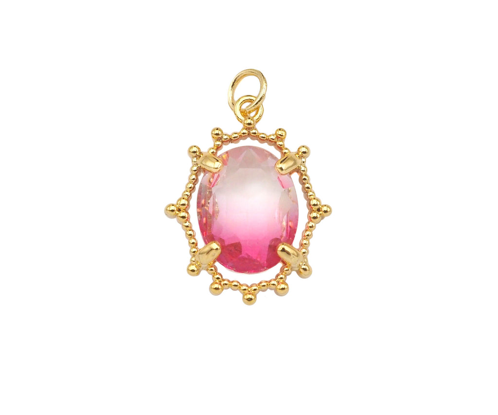 Gold Filled Colorful Quartz Oval Shape Pendant, 14K Gold Filled Quartz Charm, Necklace Bracelet Charm Pendant, 13x17mm, Sku#ZX12-Bestbeads & Beyond