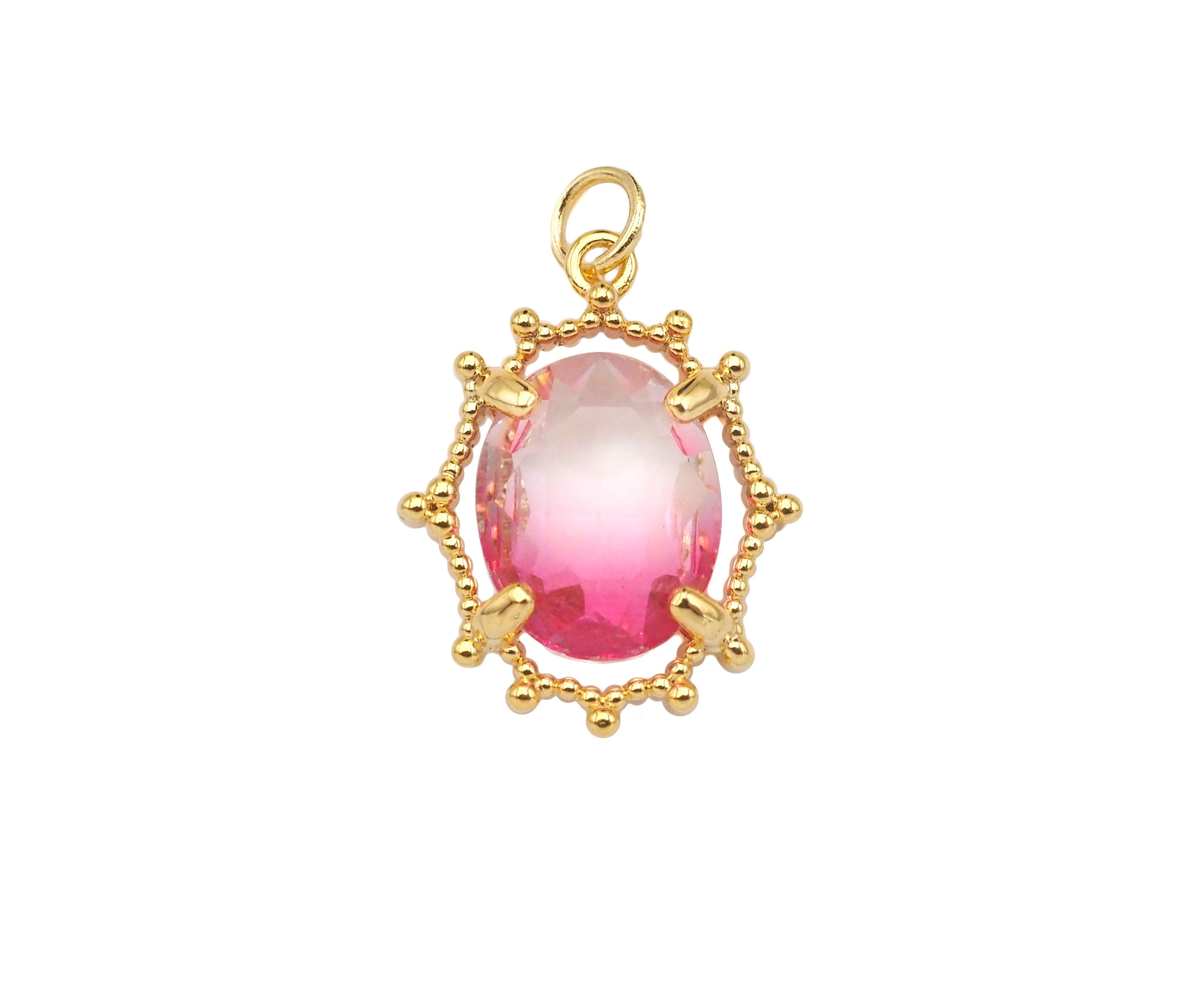 Gold Filled Colorful Quartz Oval Shape Pendant, 14K Gold Filled Quartz Charm, Necklace Bracelet Charm Pendant, 13x17mm, Sku#ZX12-Bestbeads & Beyond