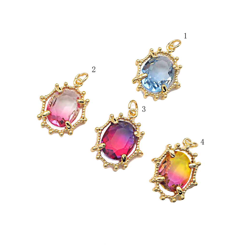 Gold Filled Colorful Quartz Oval Shape Pendant, 14K Gold Filled Quartz Charm, Necklace Bracelet Charm Pendant, 13x17mm, Sku#ZX12-Bestbeads & Beyond
