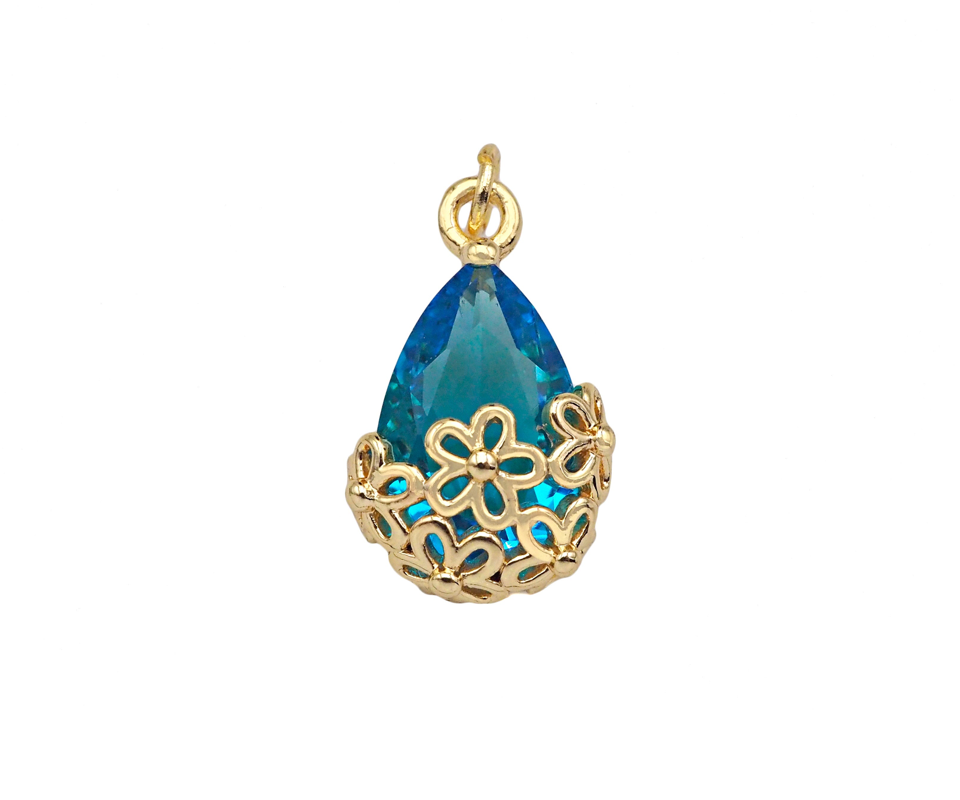 Gold Filled Colorful Quartz Teardrop Shape Pendant, 14K Gold Filled Clear/Blue/Pink/Purple Charm, Necklace Bracelet Charm, 10x16mm, Sku#ZX14