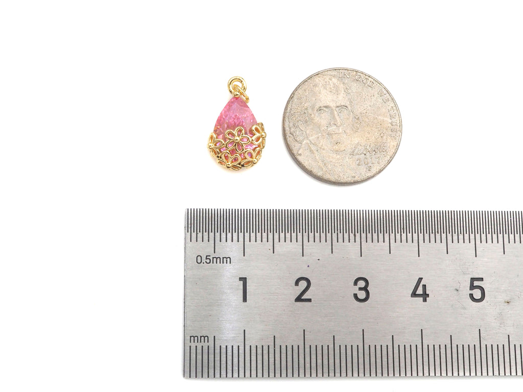 Gold Filled Colorful Quartz Teardrop Shape Pendant, 14K Gold Filled Clear/Blue/Pink/Purple Charm, Necklace Bracelet Charm, 10x16mm, Sku#ZX14