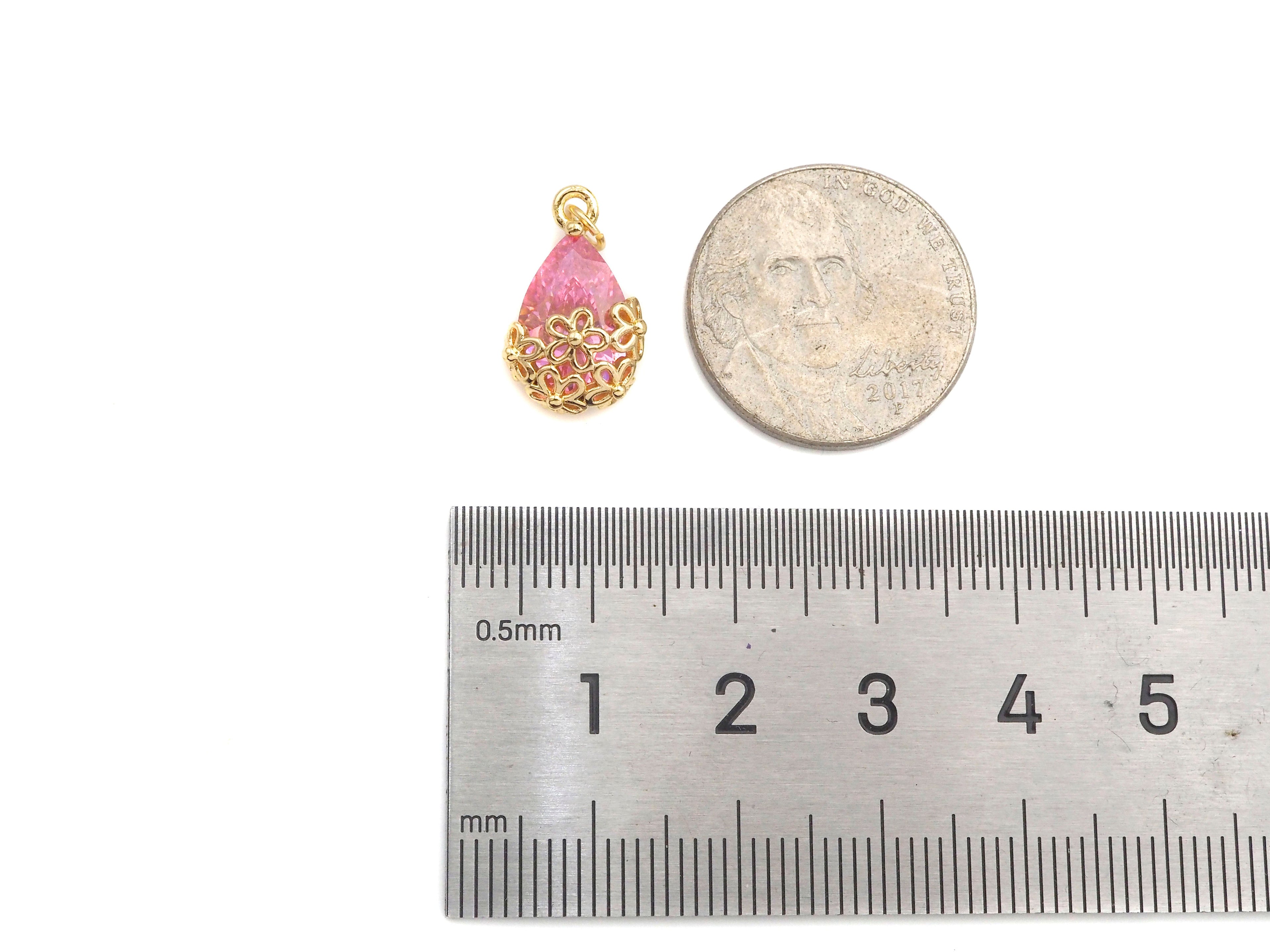 Gold Filled Colorful Quartz Teardrop Shape Pendant, 14K Gold Filled Clear/Blue/Pink/Purple Charm, Necklace Bracelet Charm, 10x16mm, Sku#ZX14