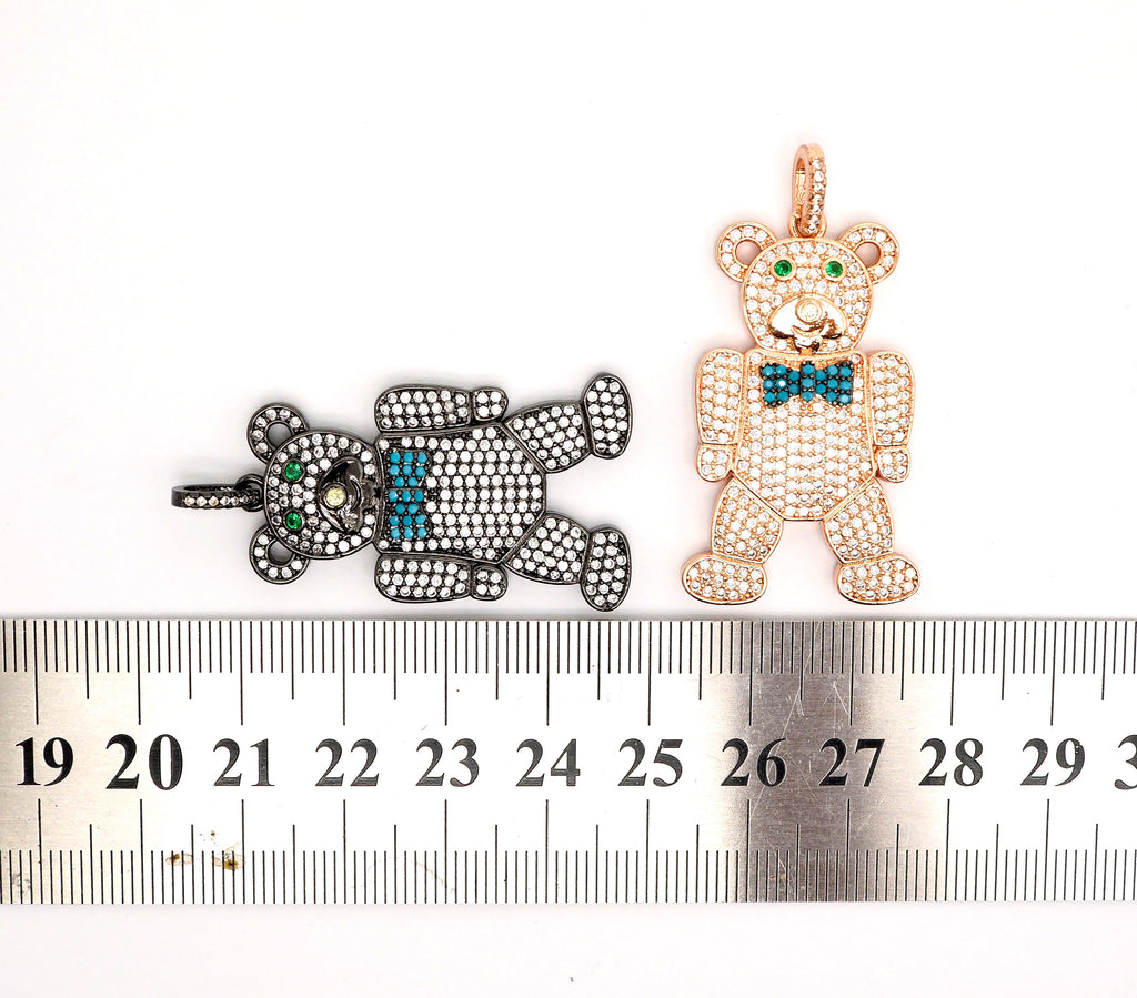 CZ Micro Pave Teddy Bear Pendant/Charm, Cubic Zirconia Focal Bear Pendant, Gold/Silver/Rose Gold/Black, 40mm, SKU#F516