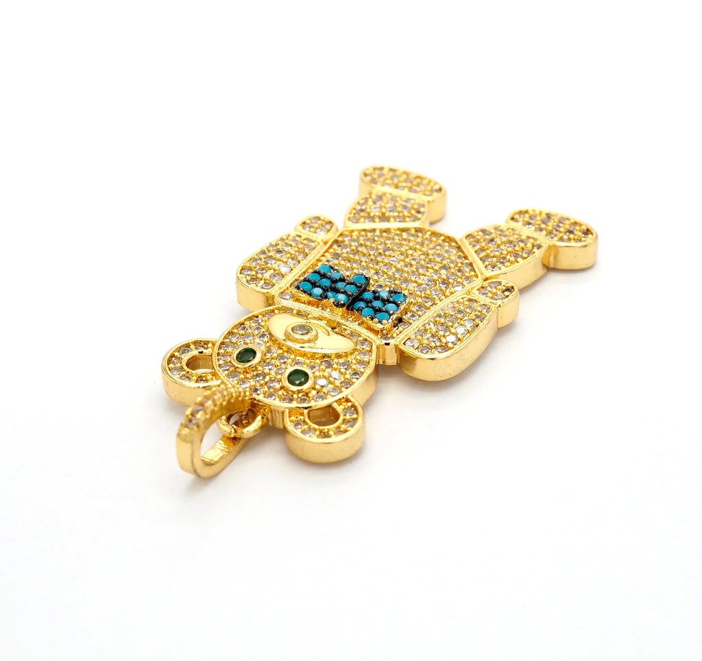 CZ Micro Pave Teddy Bear Pendant/Charm, Cubic Zirconia Focal Bear Pendant, Gold/Silver/Rose Gold/Black, 40mm, SKU#F516