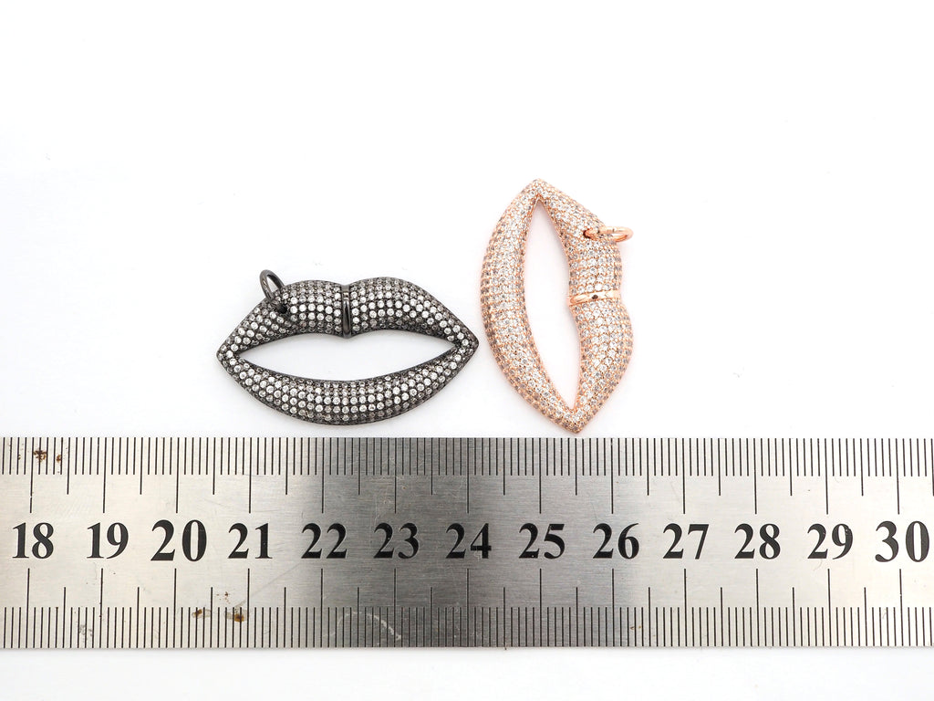 CZ Micro Pave Large Lip Pendant/Charm,Cubic Zirconia Paved Charm/Focal, Necklace Bracelet Charm Pendant, 36x20mm,sku#F522/F531