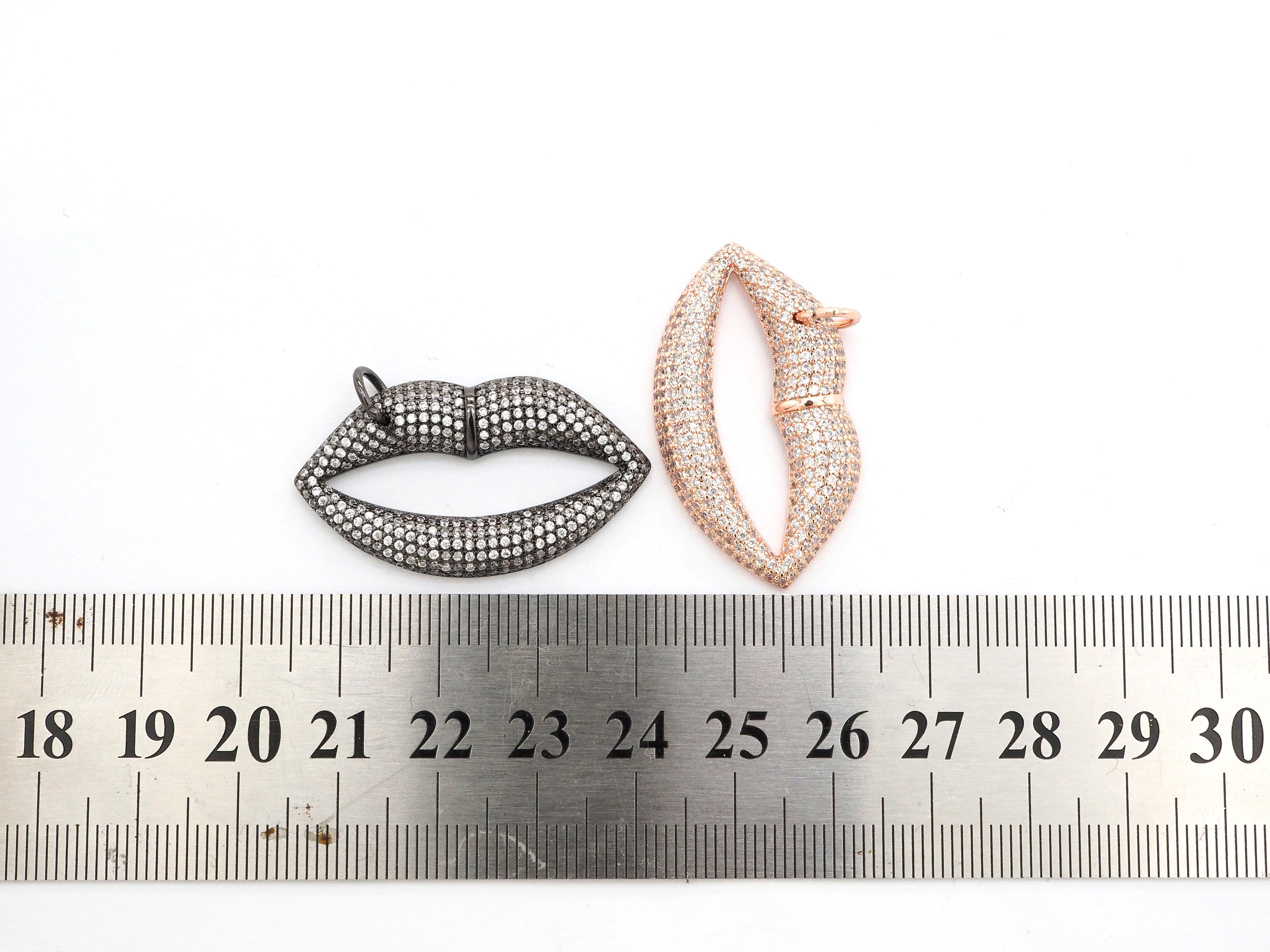 CZ Micro Pave Large Lip Pendant/Charm,Cubic Zirconia Paved Charm/Focal, Necklace Bracelet Charm Pendant, 36x20mm,sku#F522/F531