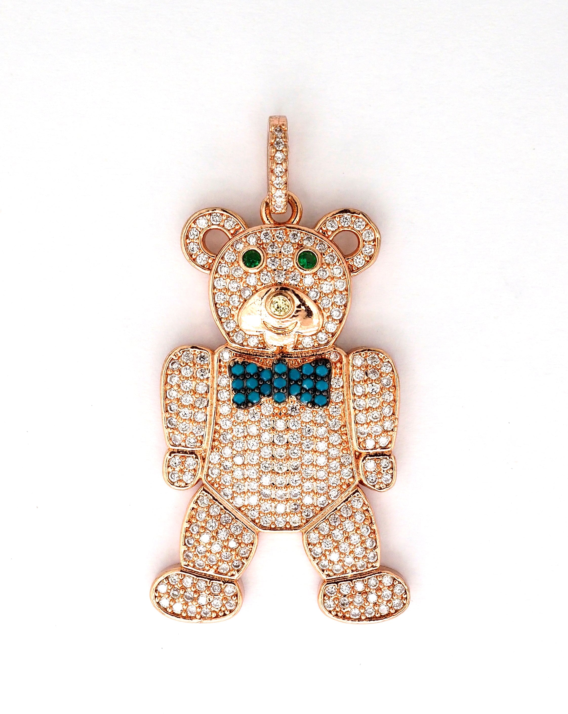 CZ Micro Pave Teddy Bear Pendant/Charm, Cubic Zirconia Focal Bear Pendant, Gold/Silver/Rose Gold/Black, 40mm, SKU#F516