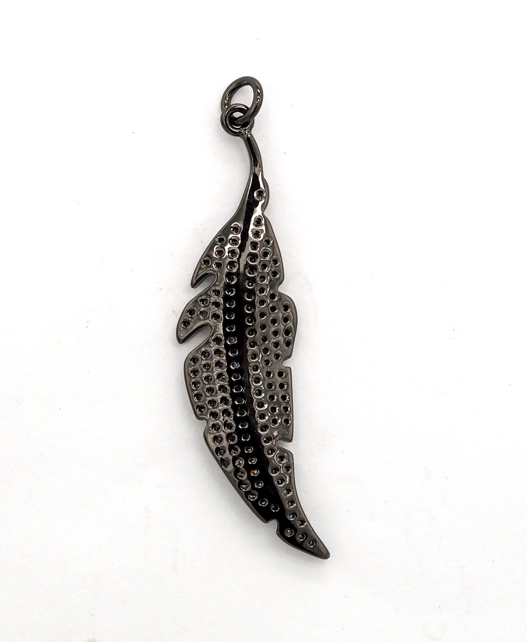 CZ Micro Pave Leaf Feather Pendant, Gold/Rose gold/Silver/Black plated, Cubic Zirconia leaf Pendant/Charm,46x12mm,sku#F511
