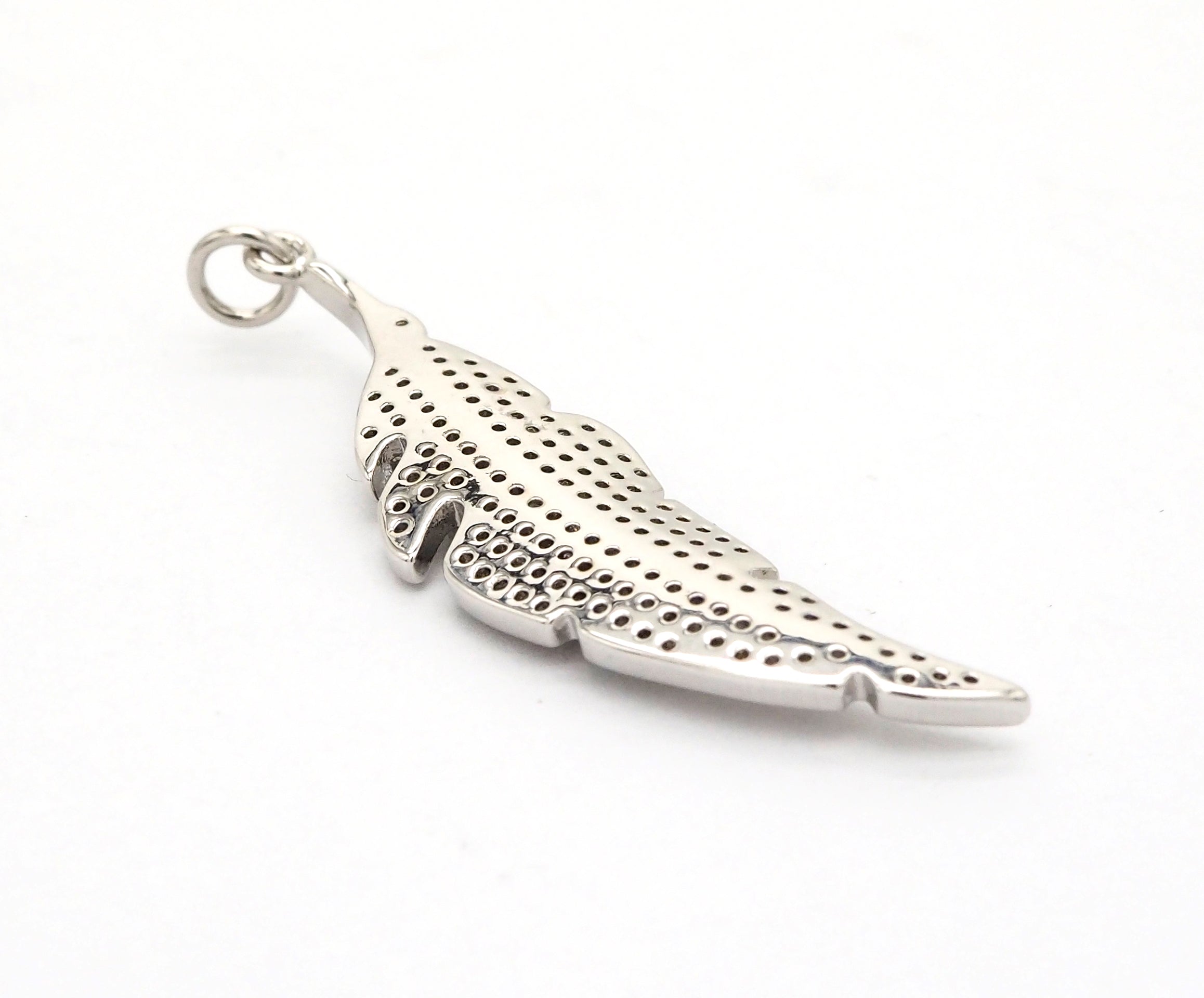 CZ Micro Pave Leaf Feather Pendant, Gold/Rose gold/Silver/Black plated, Cubic Zirconia leaf Pendant/Charm,46x12mm,sku#F511