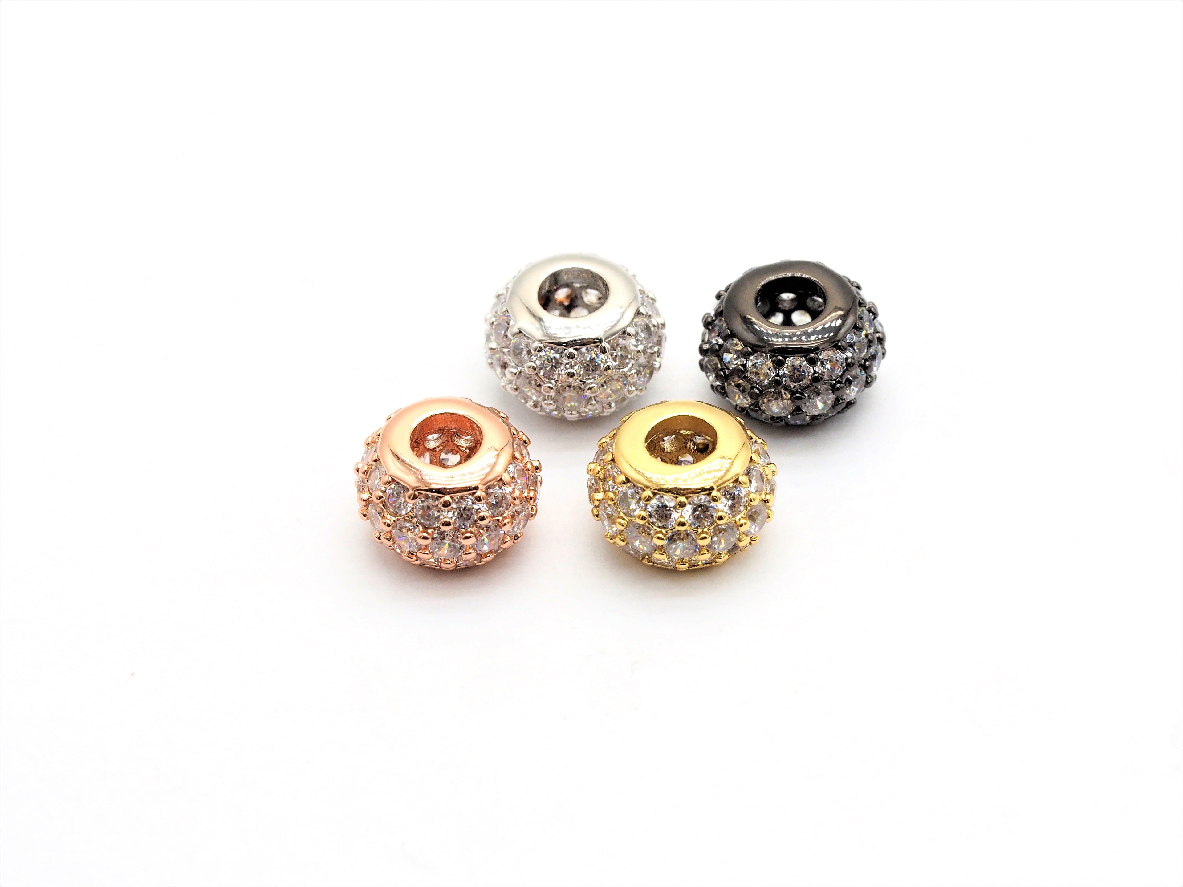 CZ Micro Pave Large Hole Rondelle Beads, Cubic Zirconia Pave Beads, 6mm/8mm/10mm Shamballa Ball beads, CZ Space Beads,sku#G412-Bestbeads & Beyond