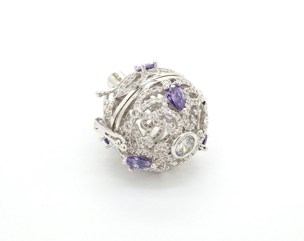 CZ Micro Pave Filigree Large Ball Pendant with Clasp, Cubic Zirconia Paved Charm,Necklace Bracelet Pendant, 28x20mm,sku#F528
