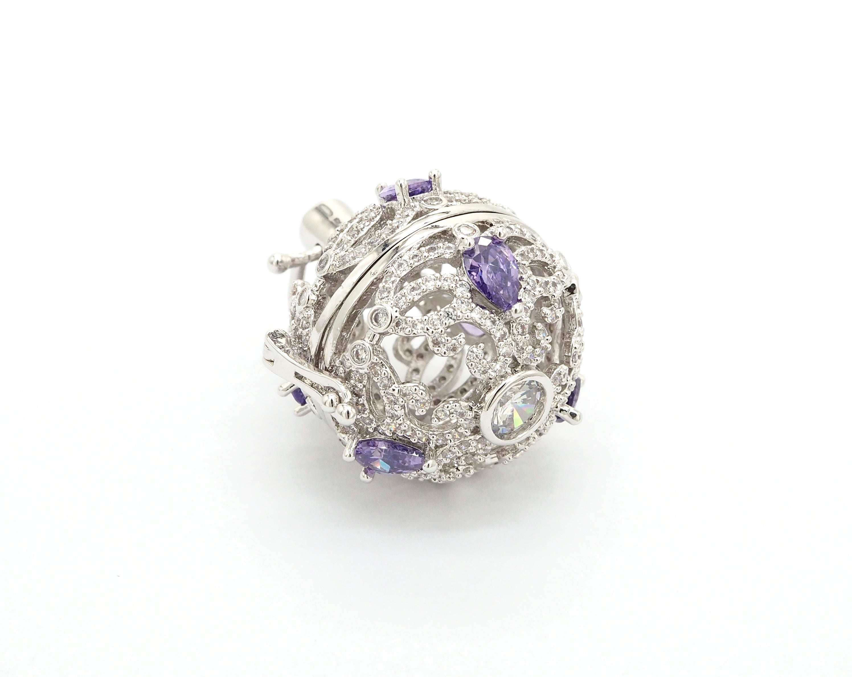 CZ Micro Pave Filigree Large Ball Pendant with Clasp, Cubic Zirconia Paved Charm,Necklace Bracelet Pendant, 28x20mm,sku#F528