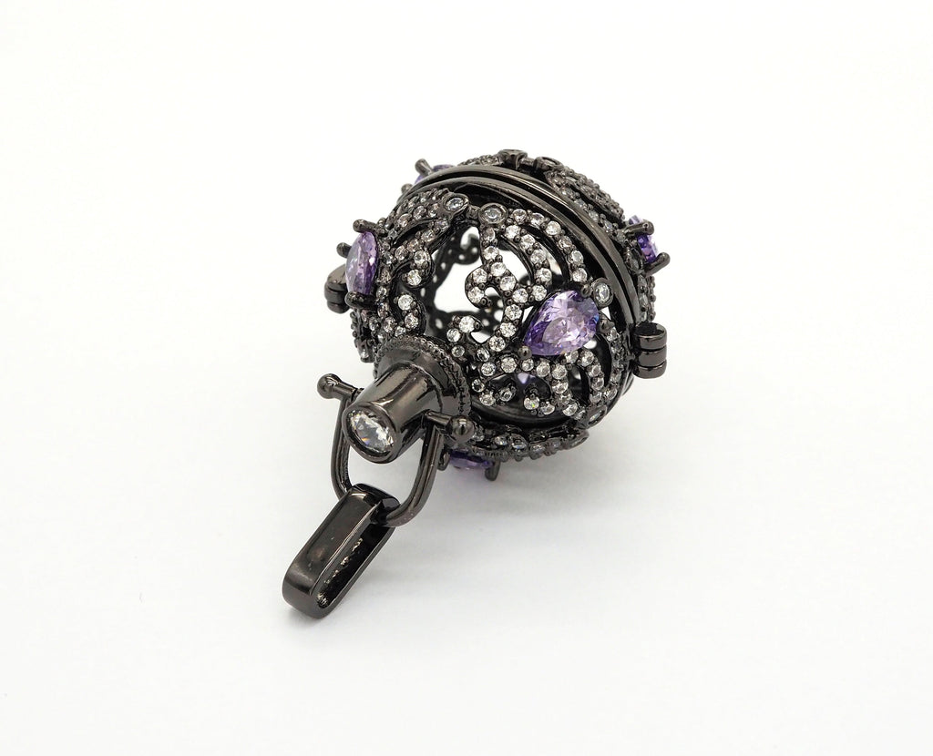 CZ Micro Pave Filigree Large Ball Pendant with Clasp, Cubic Zirconia Paved Charm,Necklace Bracelet Pendant, 28x20mm,sku#F528