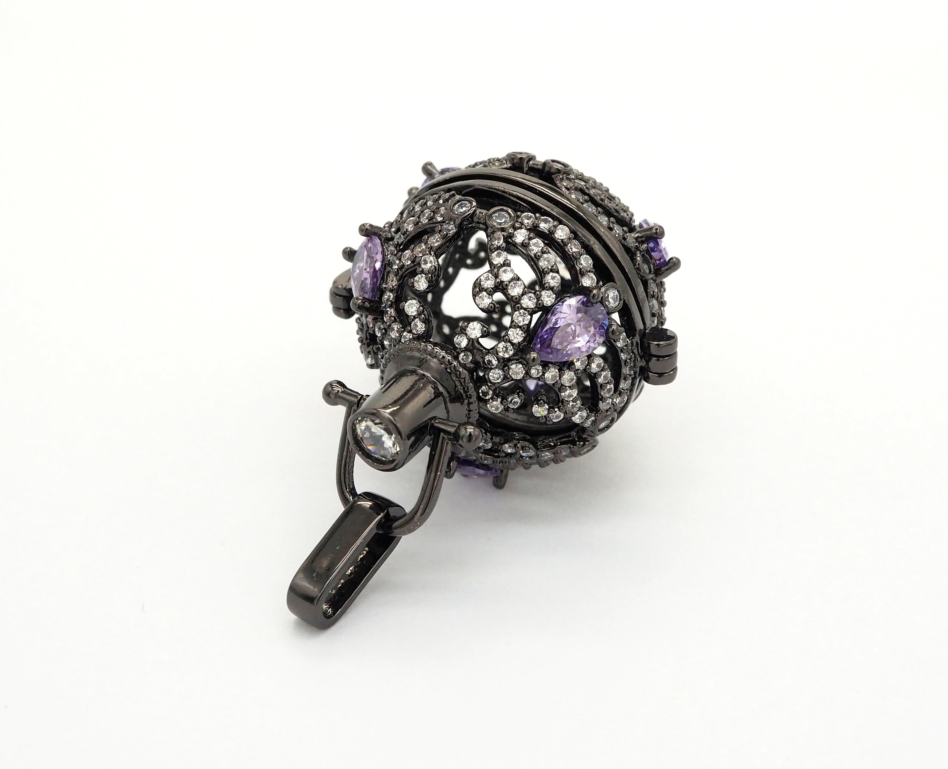 CZ Micro Pave Filigree Large Ball Pendant with Clasp, Cubic Zirconia Paved Charm,Necklace Bracelet Pendant, 28x20mm,sku#F528