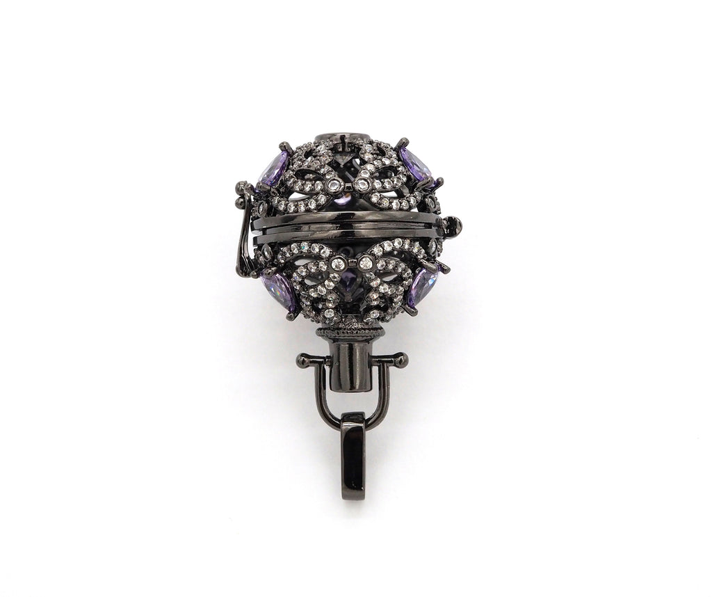 CZ Micro Pave Filigree Large Ball Pendant with Clasp, Cubic Zirconia Paved Charm,Necklace Bracelet Pendant, 28x20mm,sku#F528